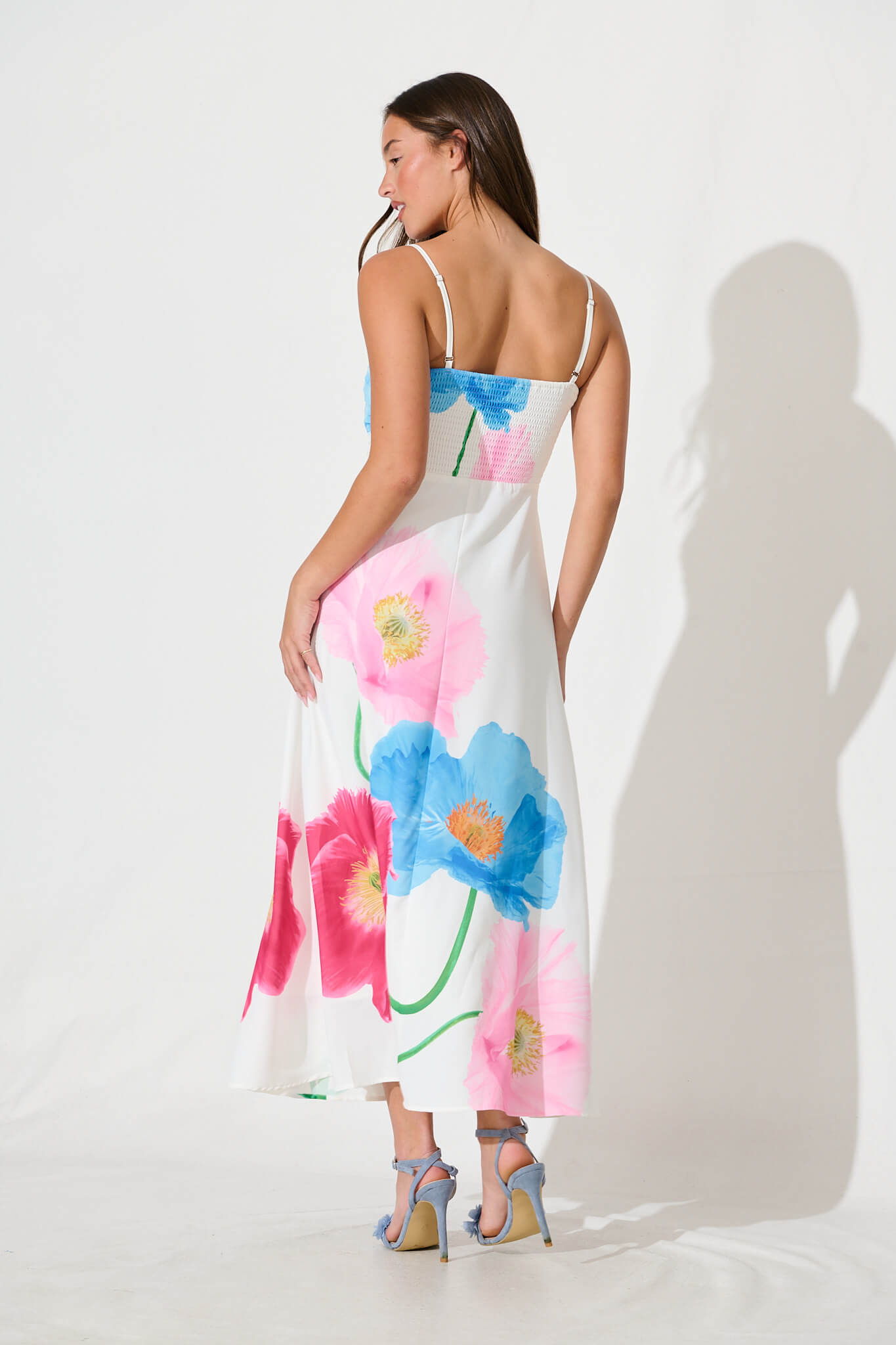 Tropicalia Maxi Sundress In White With Multi Floral Print