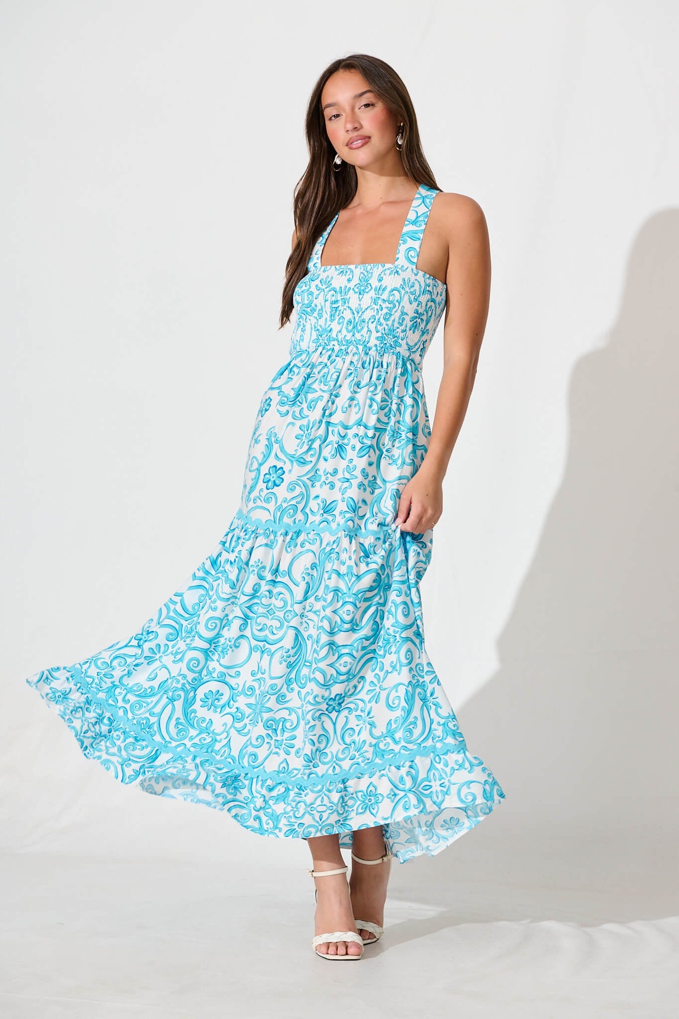 Emani Maxi Dress in Blue Print