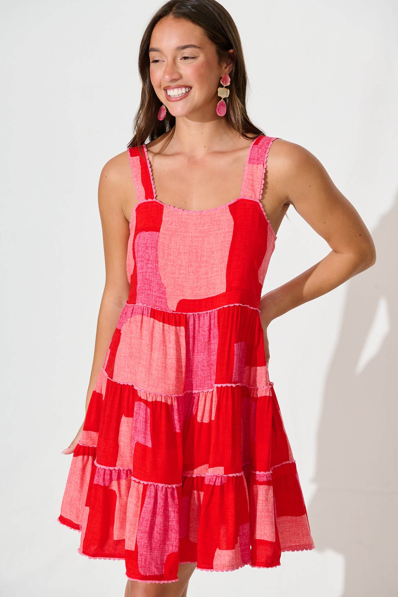 Coastal Sundress in Multi Red Print