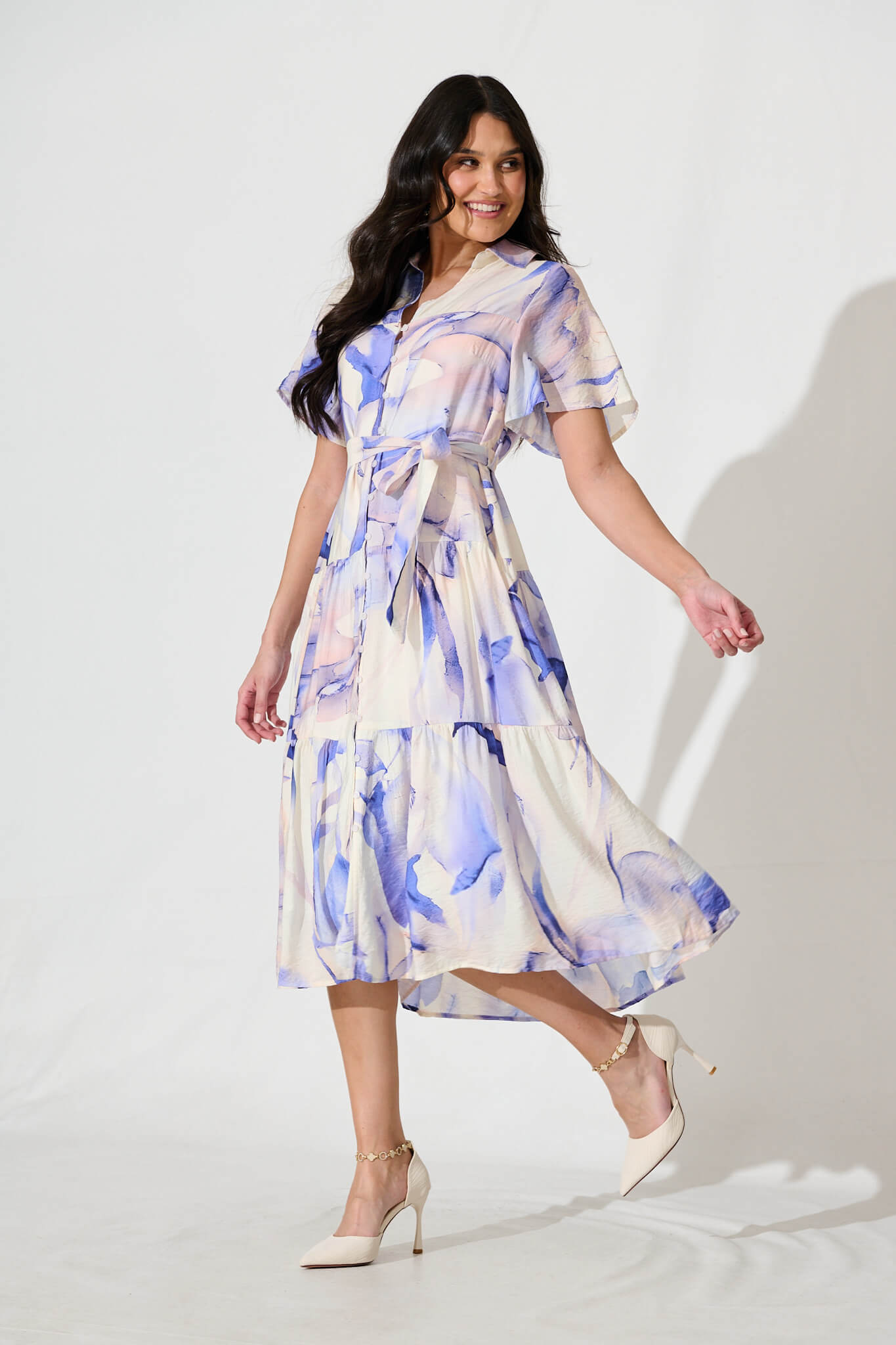 Lavani Midi Shirt Dress in Blue Multi Cotton Blend