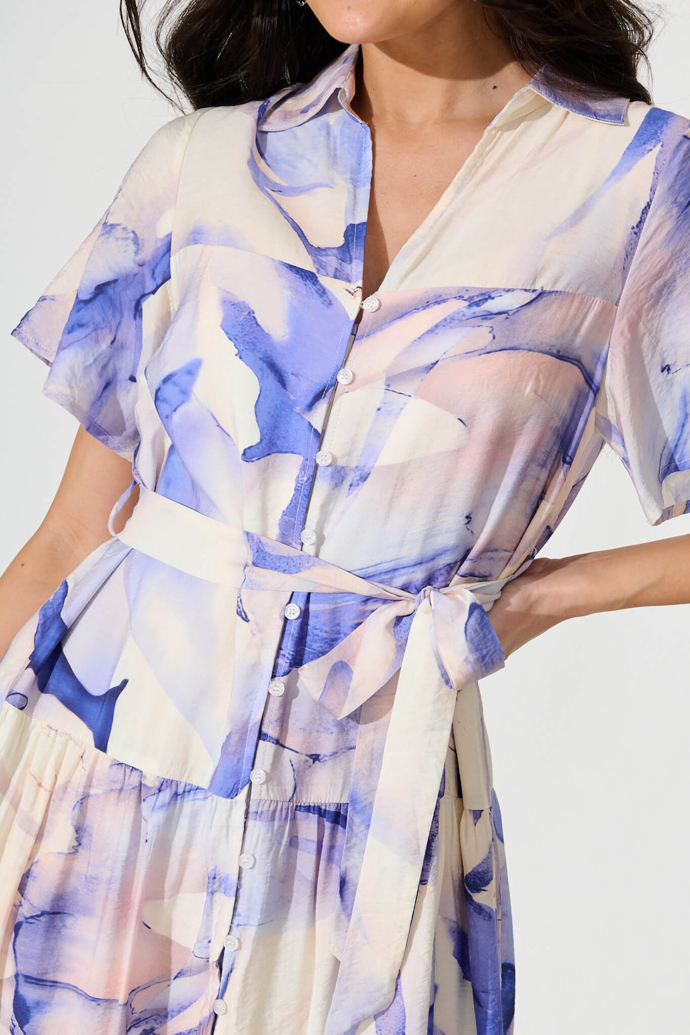 Lavani Midi Shirt Dress in Blue Multi Cotton Blend