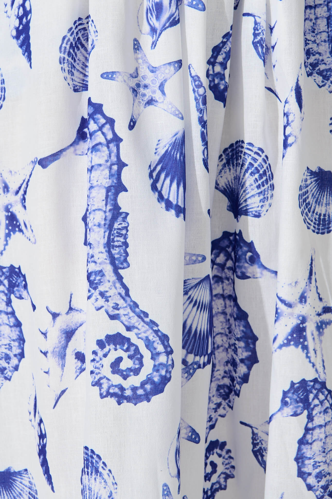 Hestia Midi Skirt in White with Blue Print Linen Blend