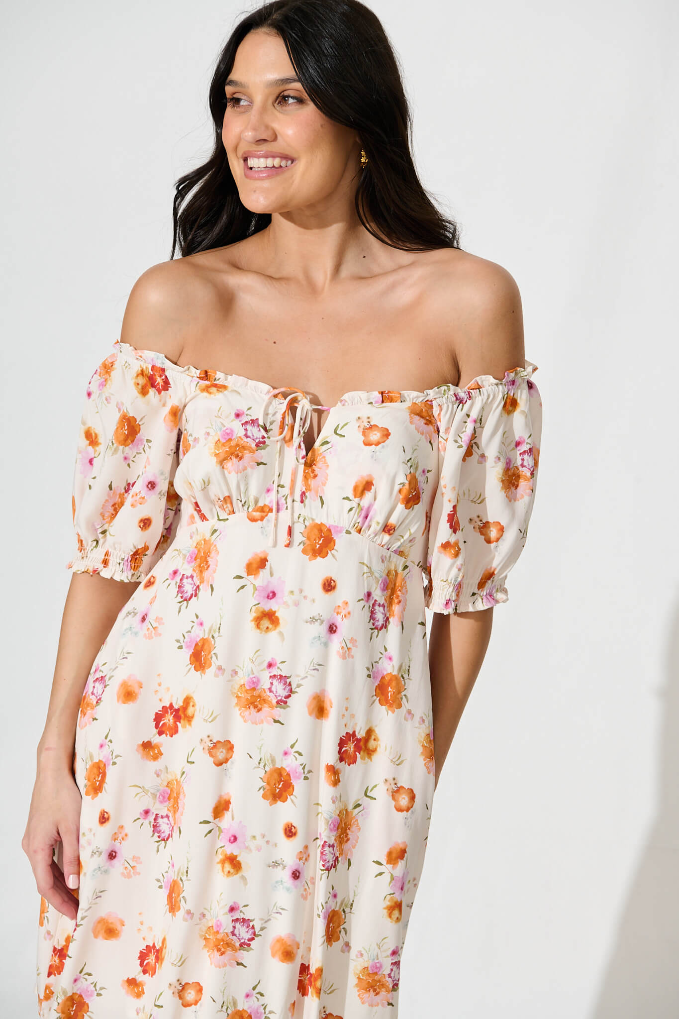 Dolcini Dress in Cream with Tangerine Floral