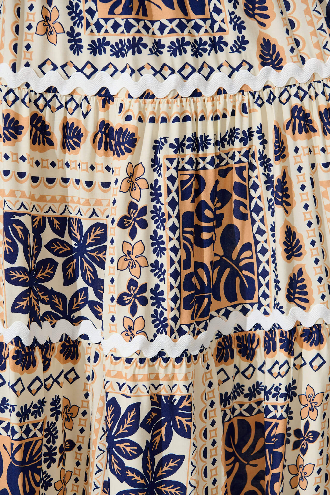 Arcadia Maxi Skirt in Beige and Navy With Ric Rac Trim