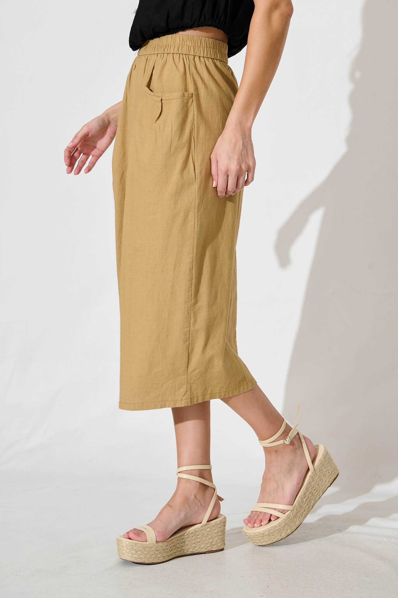 Lunya Midi Skirt in Beige Cotton Blend