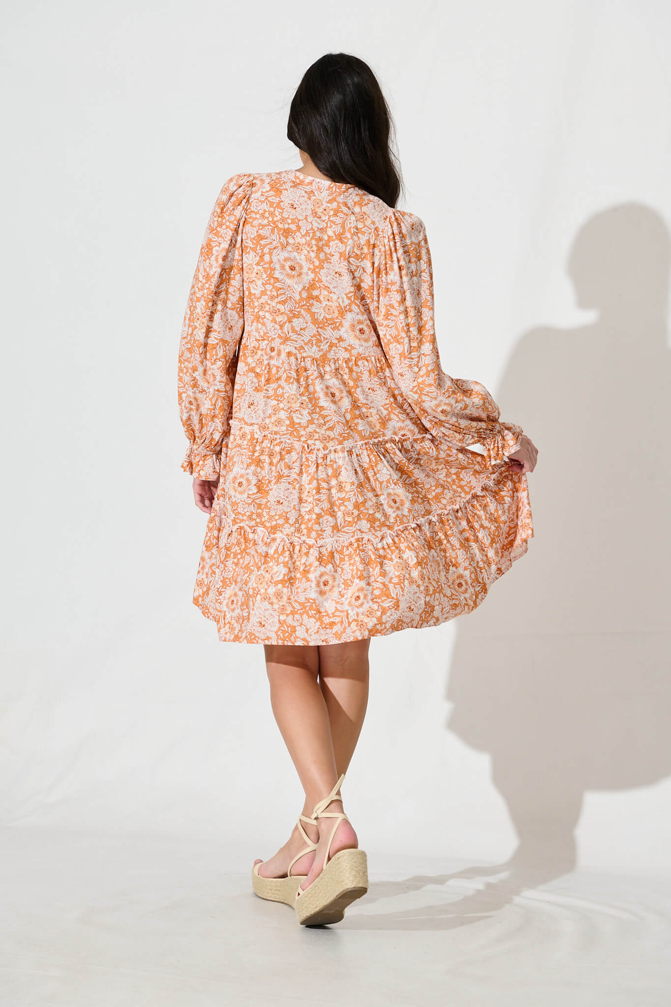 Gene Smock Dress in White and Orange Floral