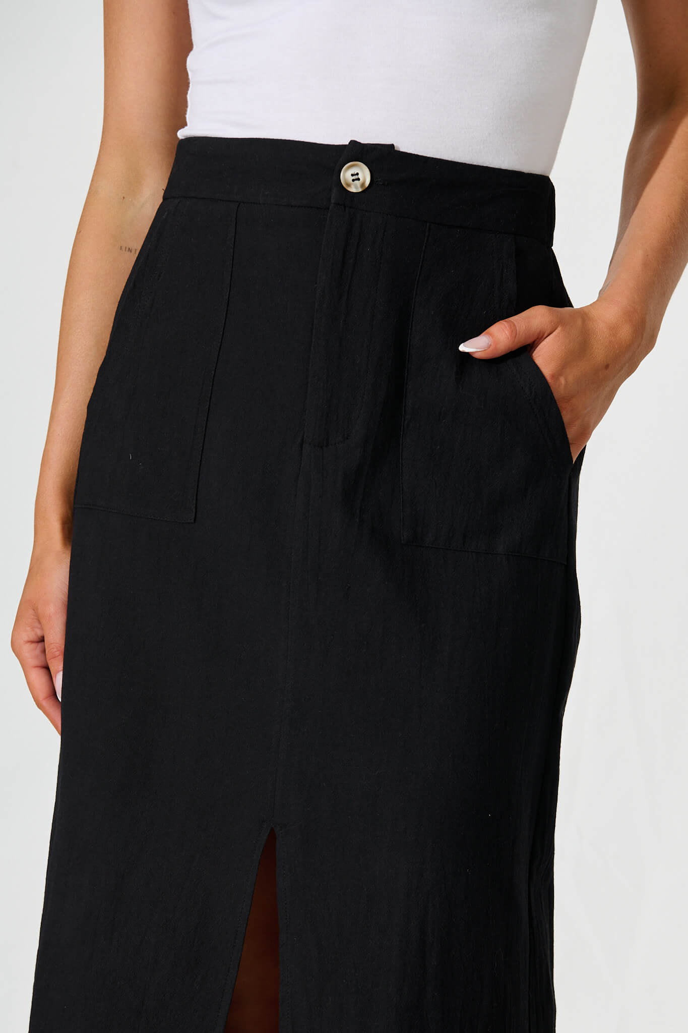 Nicco Maxi Skirt in Black Cotton Blend