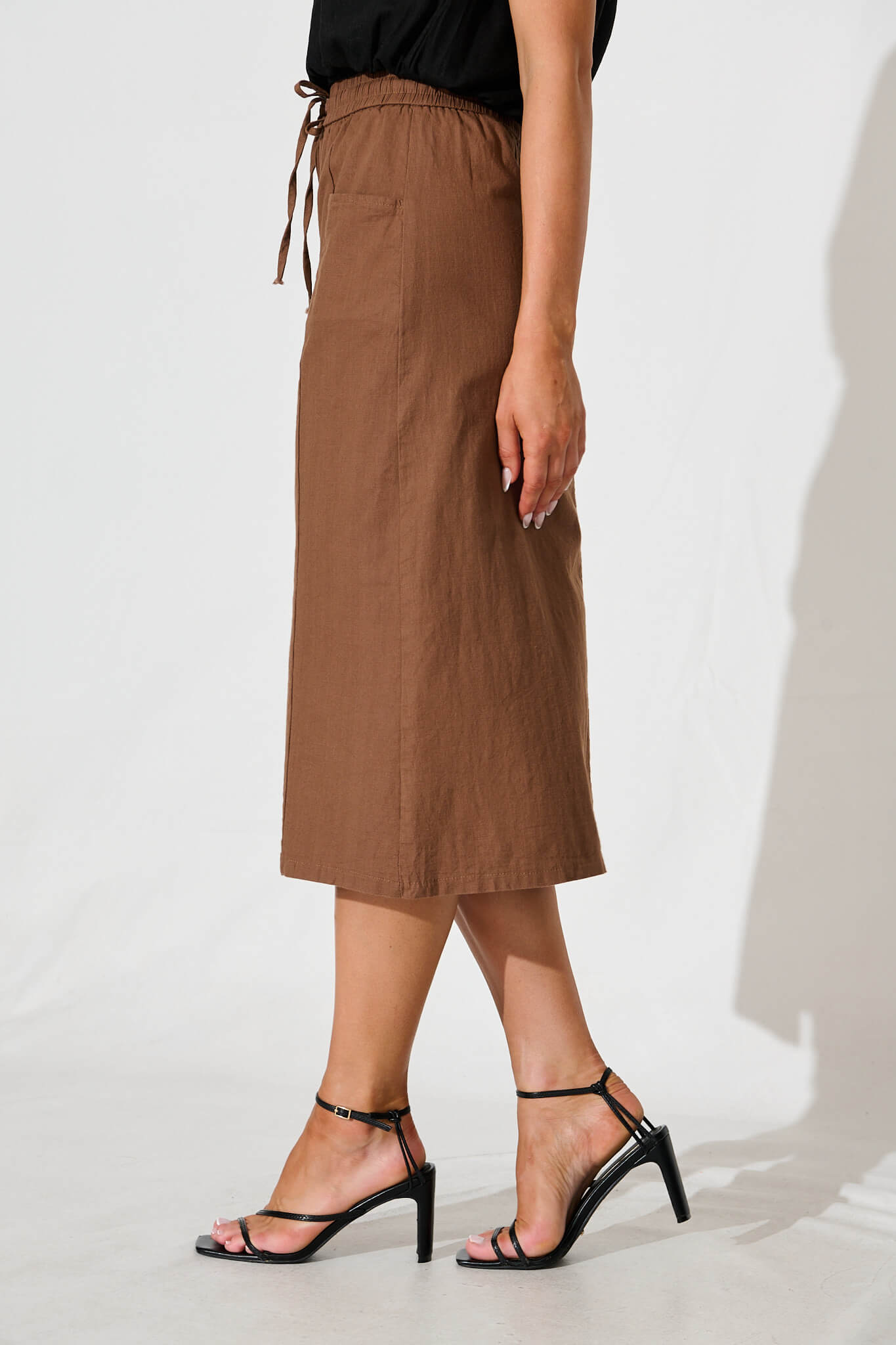 Edalene Midi Skirt in Chocolate Cotton Blend