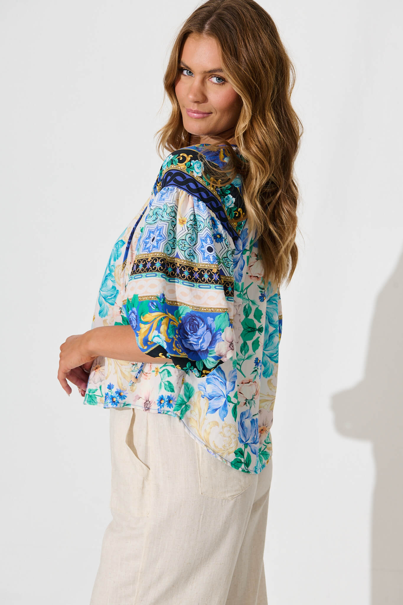 Nemy Top in Blue Multi Print