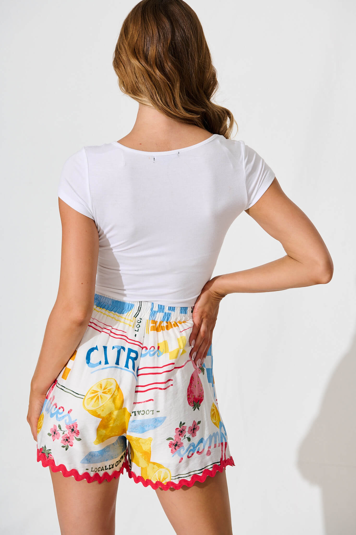 Vesna Short In White Lemon Print Ric Rac Trim