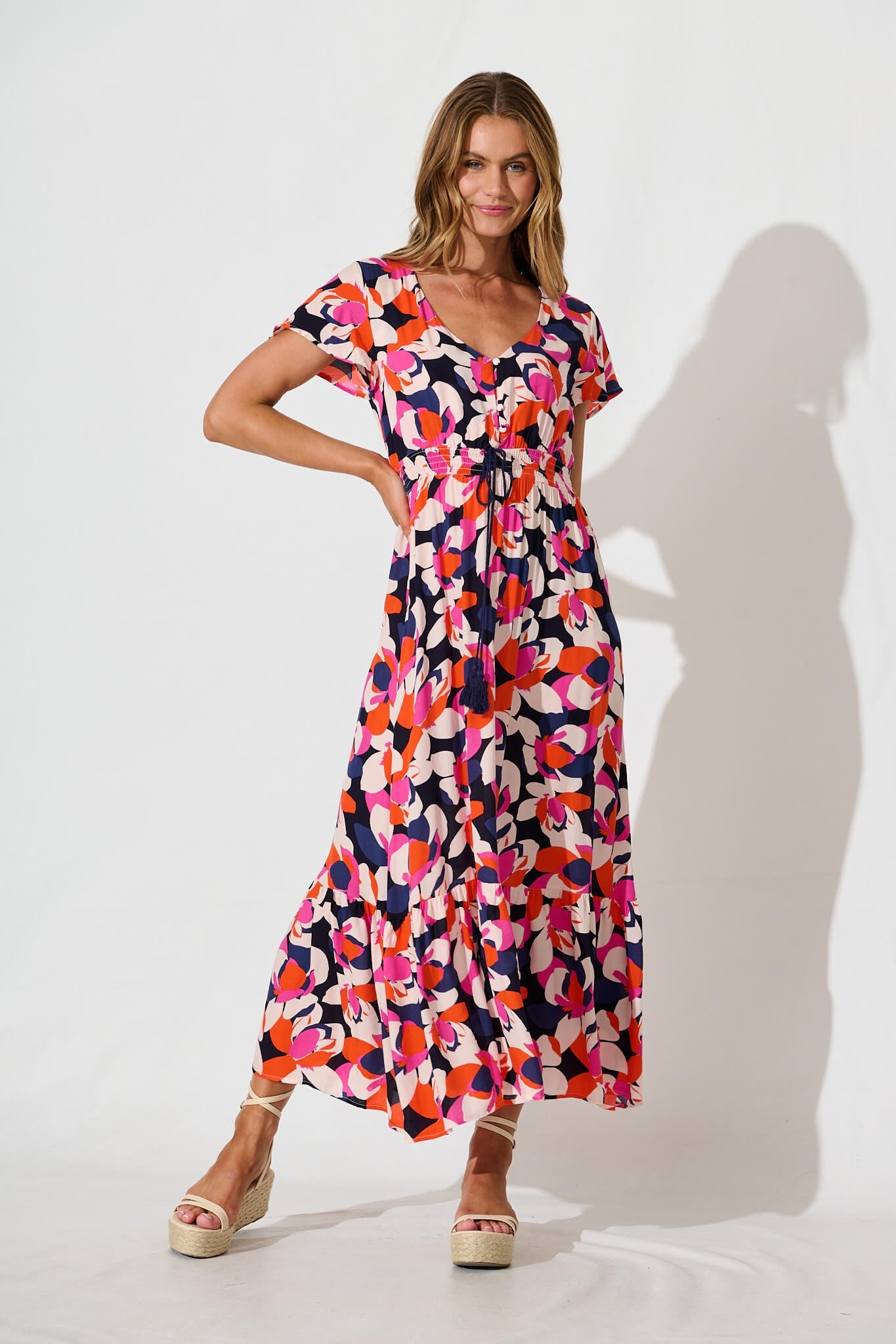 Ingra Maxi Dress In Navy With Multi Print