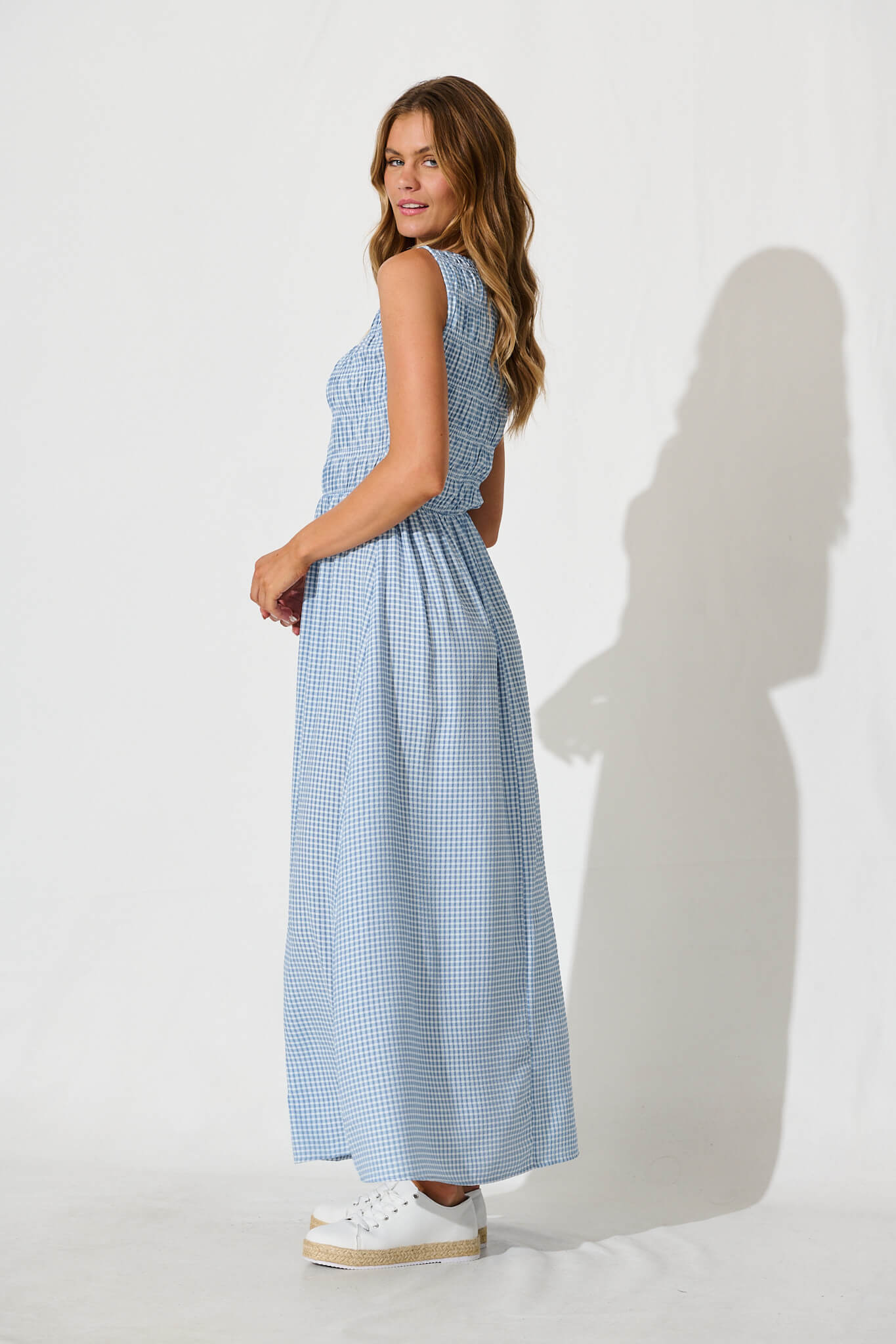 Ionia Maxi Dress in Blue and White Gingham