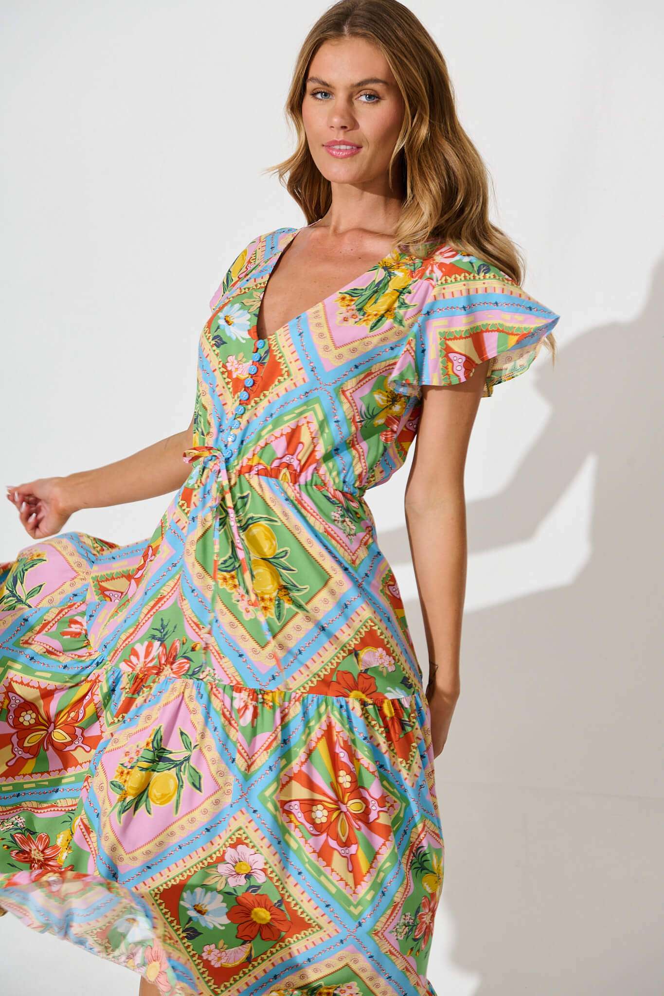 Karlene Maxi Dress In Multi Tile Print