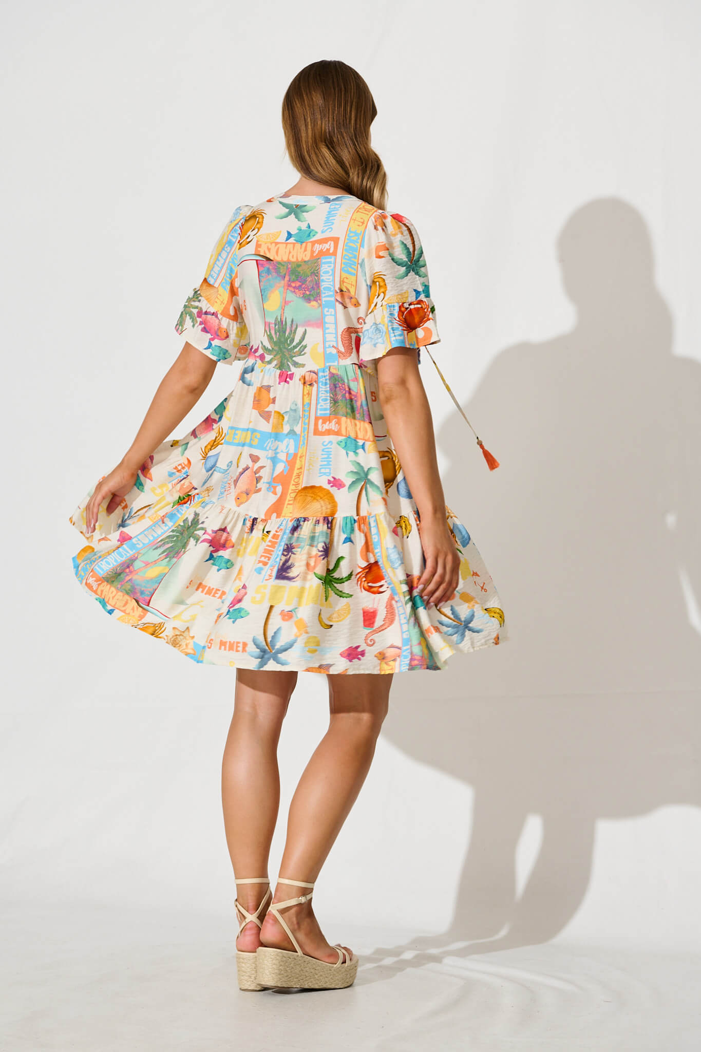 Tahnee Smock Dress In Cream With Multi Summer Print