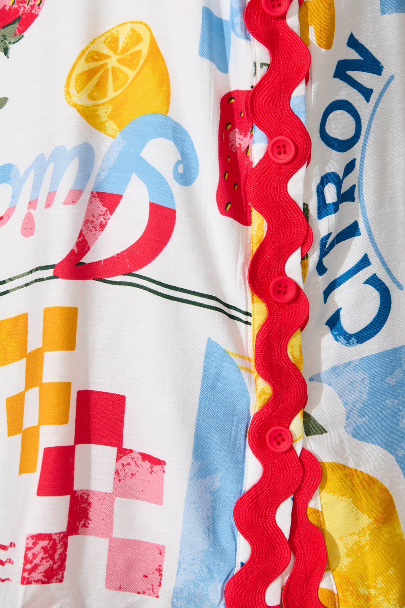 Maroa Shirt Dress in White Lemon Print Ric Rac Trim