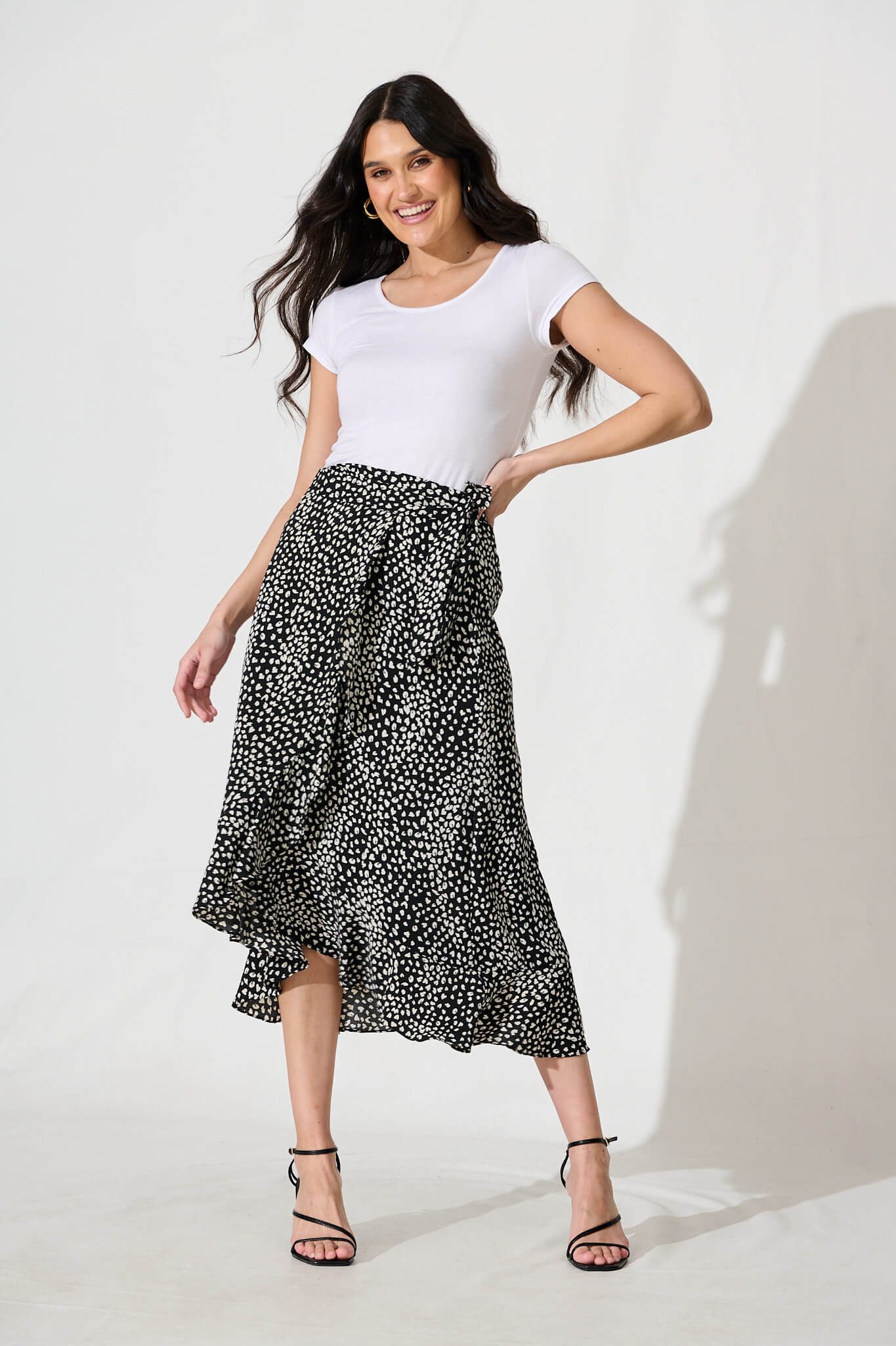 Paramour Midi Wrap Skirt in Black with White Speckle