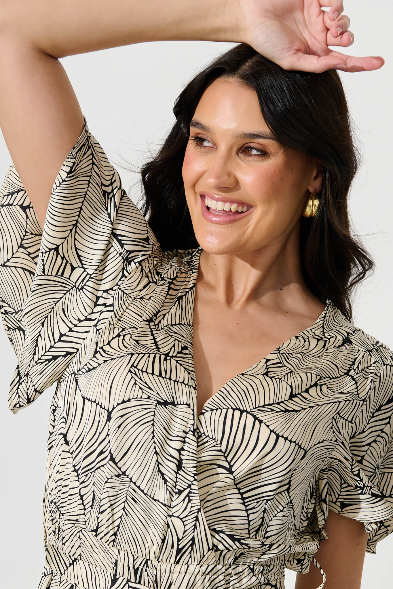 Heidi Maxi Dress in Cream with Black Leaf Satin