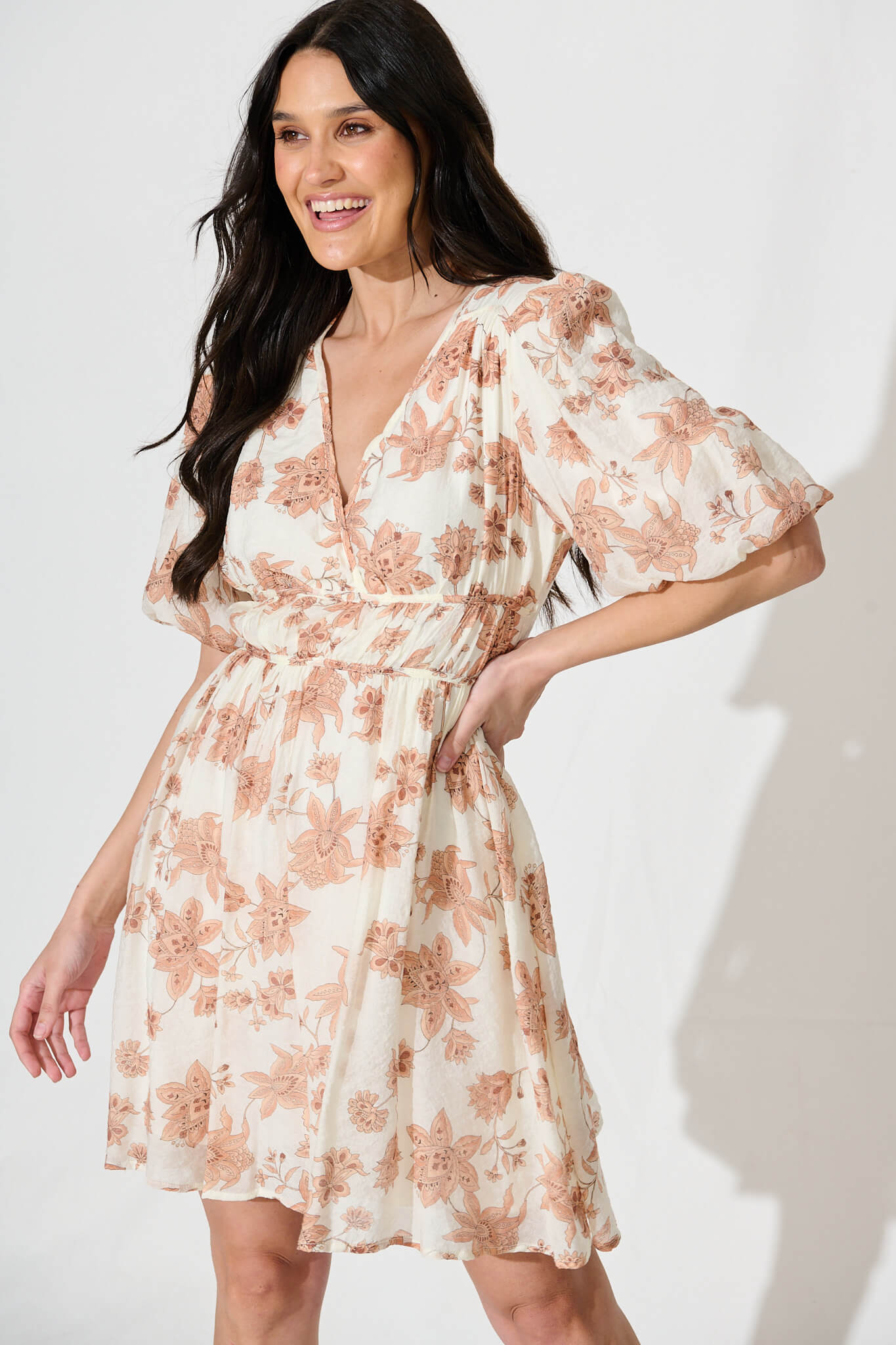 Sabalana Dress in Cream with Coffee Floral