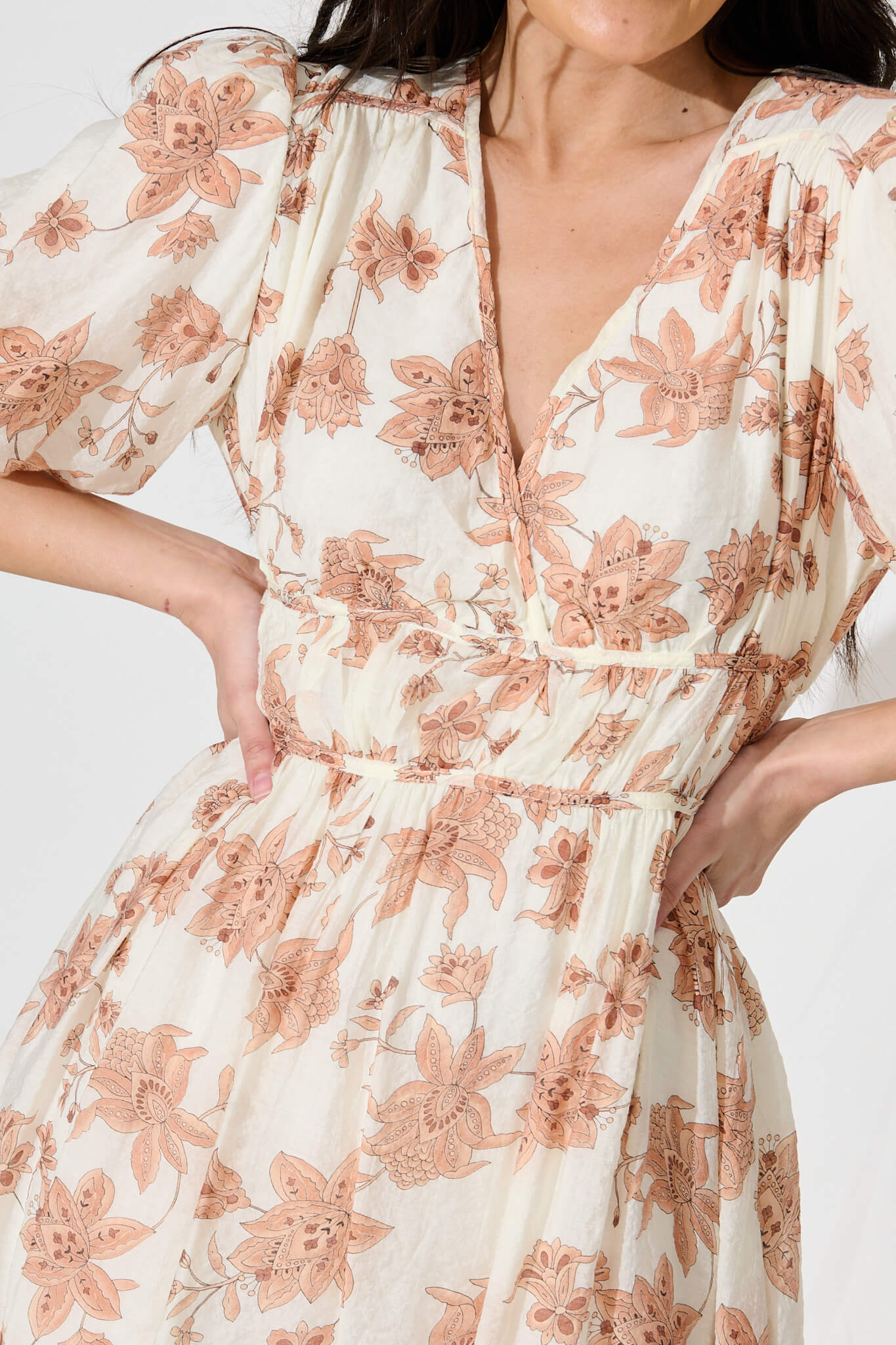 Sabalana Dress in Cream with Coffee Floral