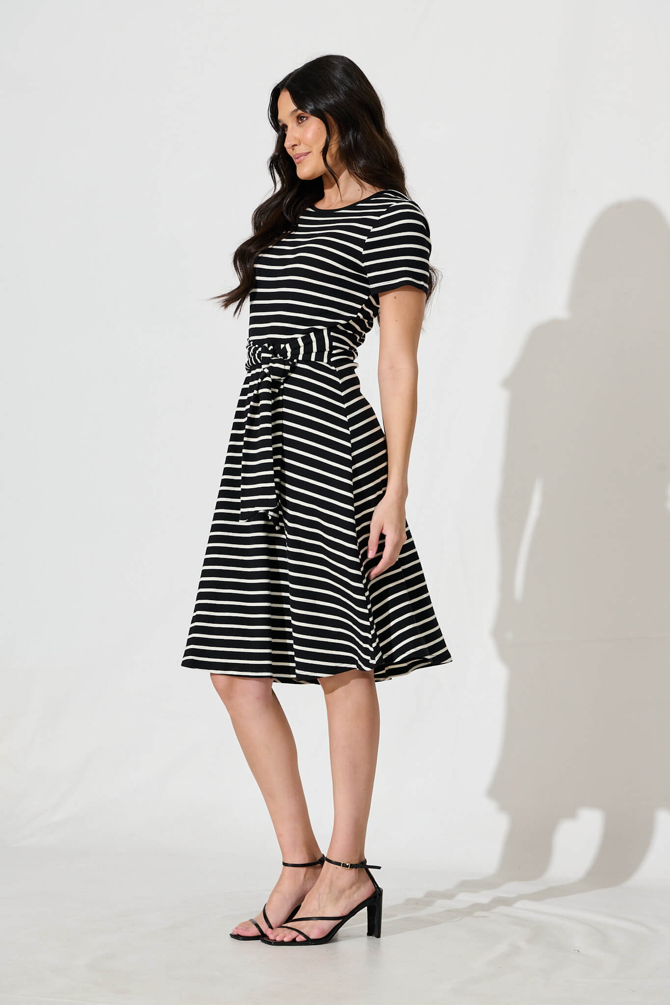 Natuna Midi Dress in Black and White Stripe