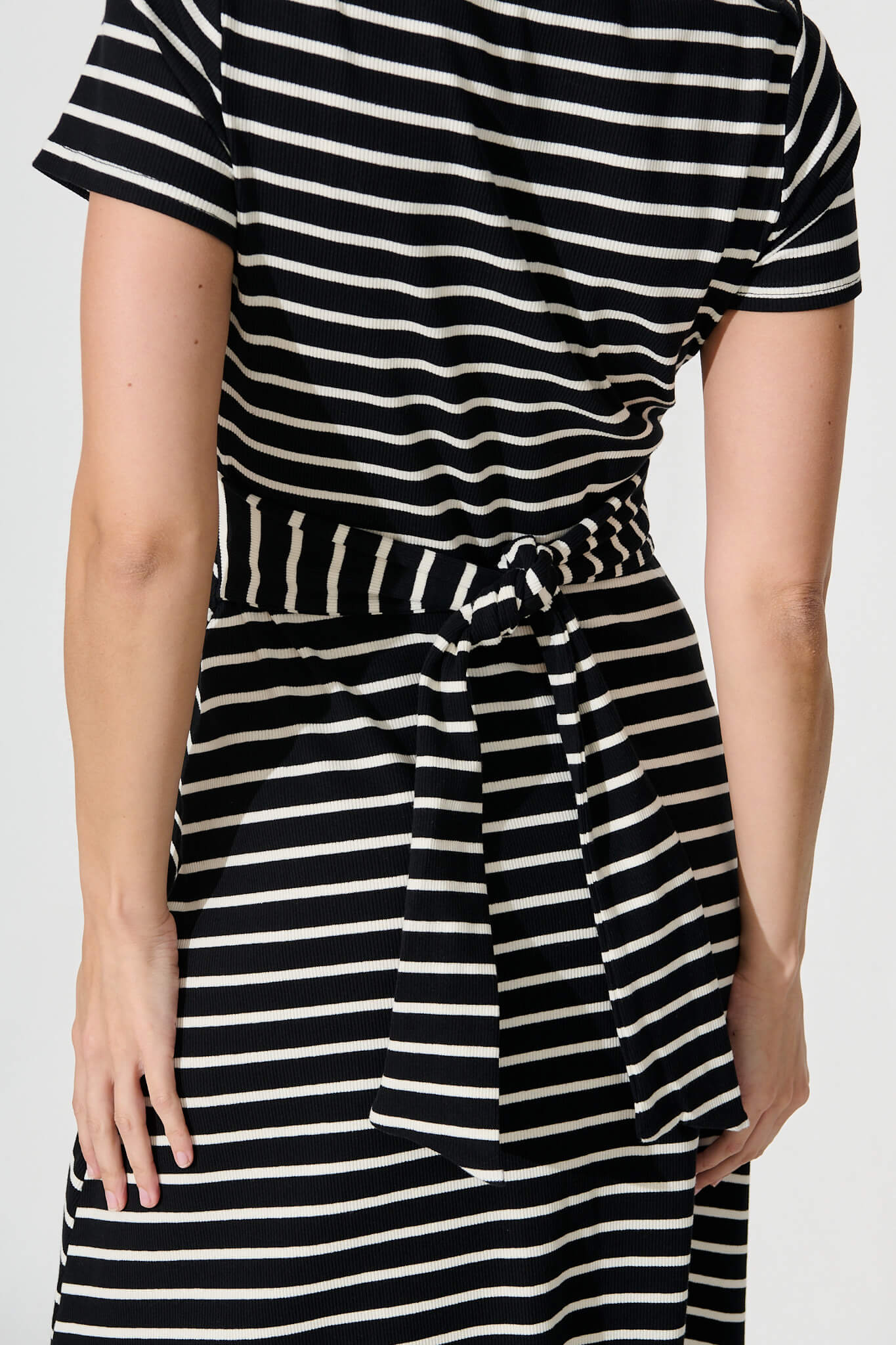 Natuna Midi Dress in Black and White Stripe