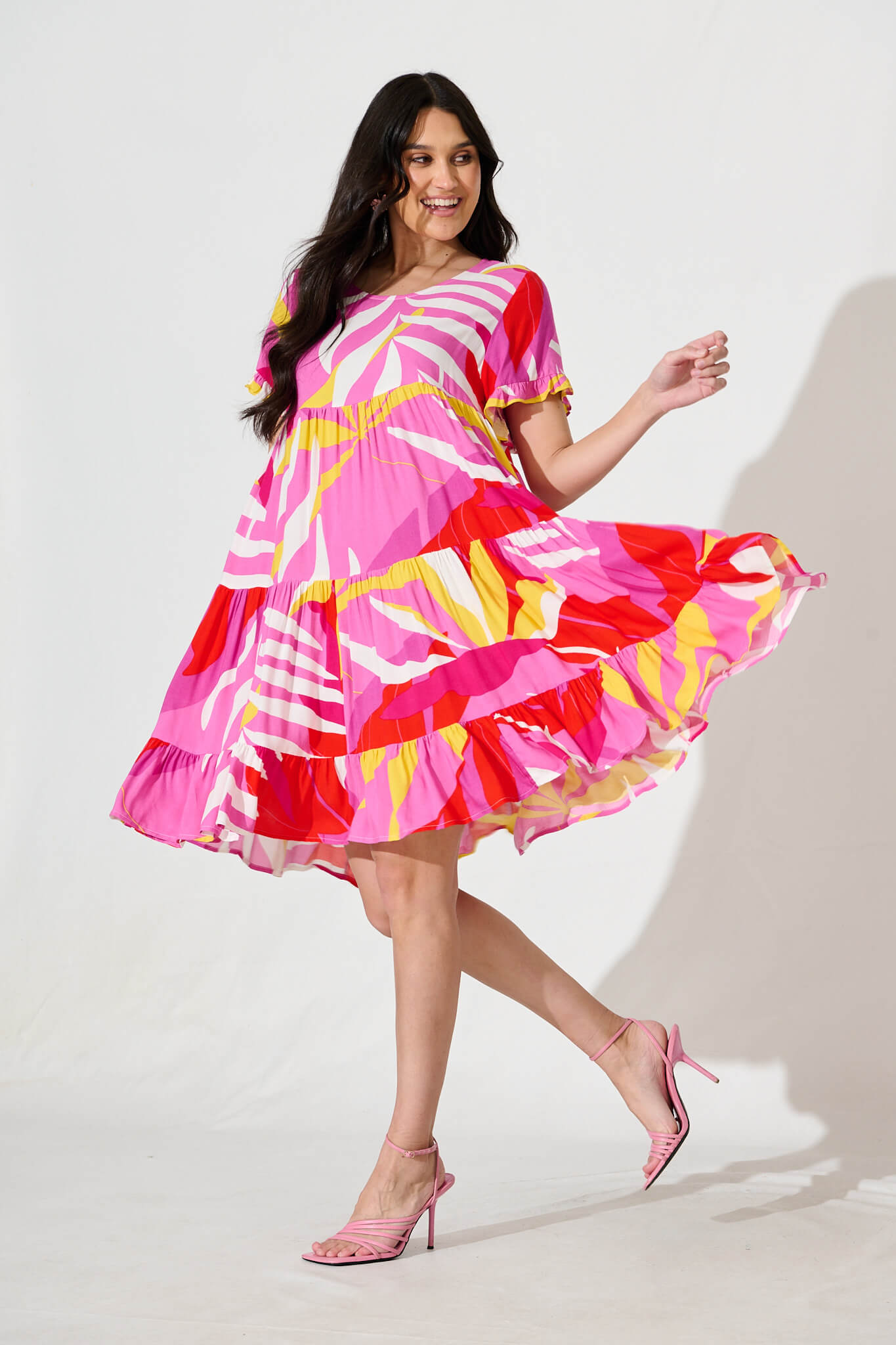 Jacklyn Smock Dress in Multi Pink Graphic Print