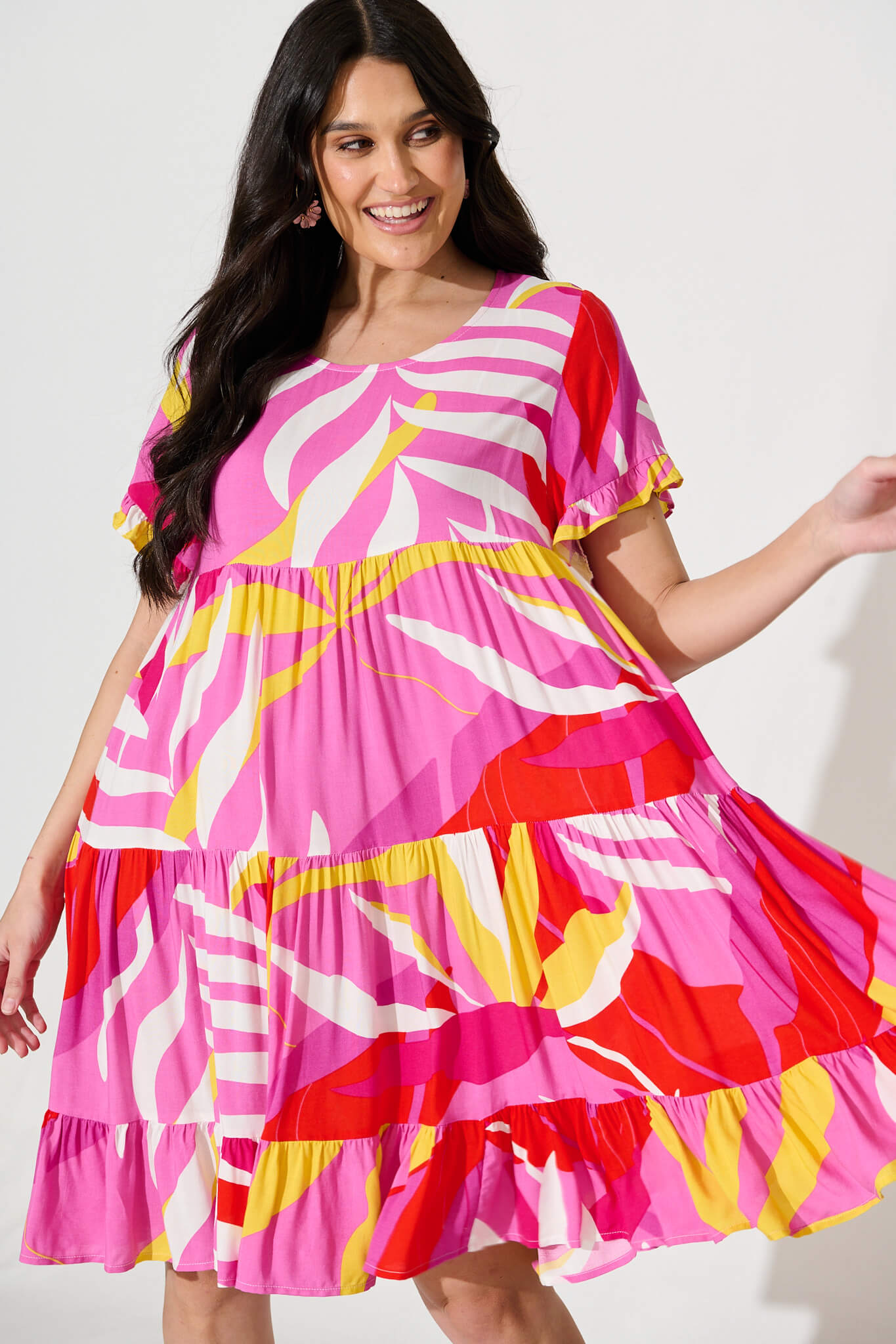 Jacklyn Smock Dress in Multi Pink Graphic Print