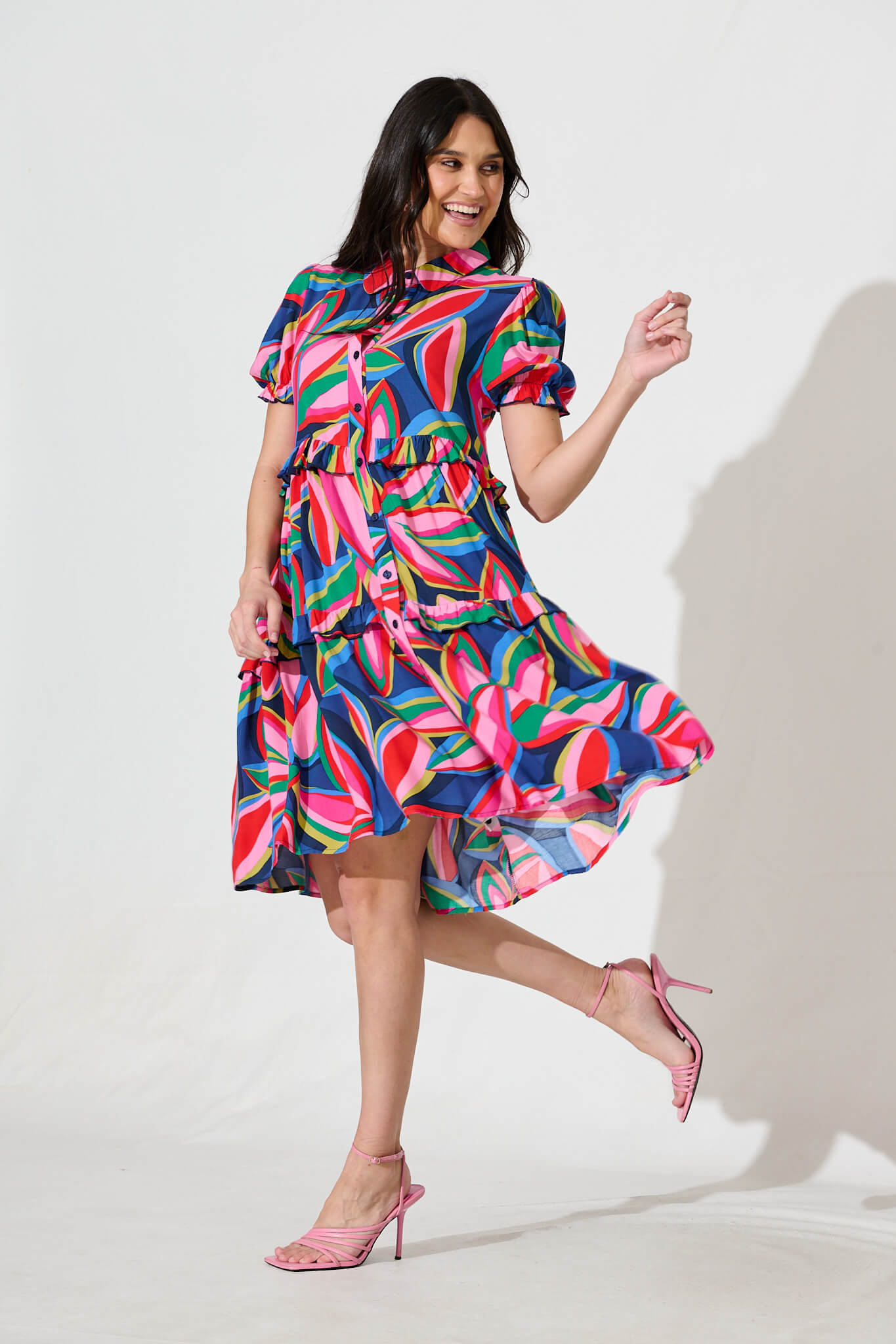 Power Of Love Shirt Dress In Navy With Multi Print