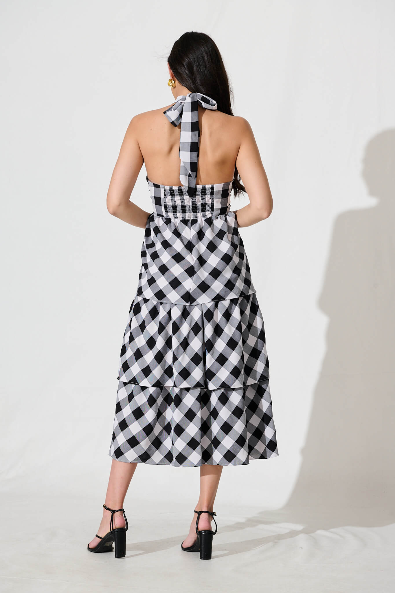 Dolson Halter Neck Midi Dress in Black and White Gingham