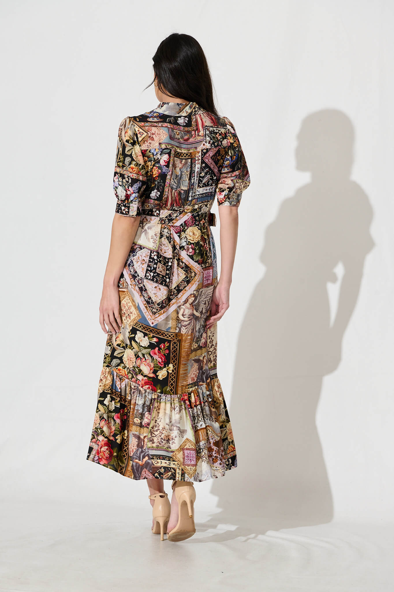 Allyna Midi Shirt Dress in Black Multi Patchwork