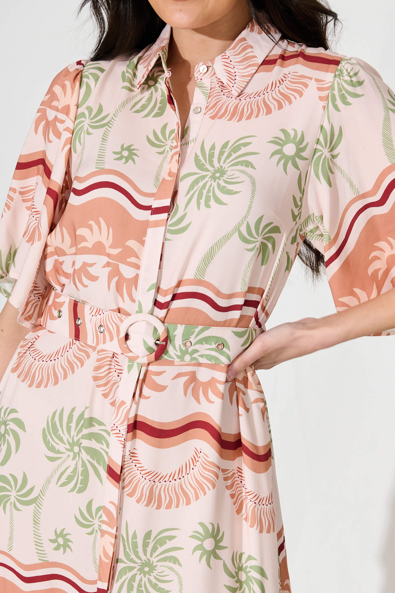 Vance Midi Shirt Dress in Beige Multi Print