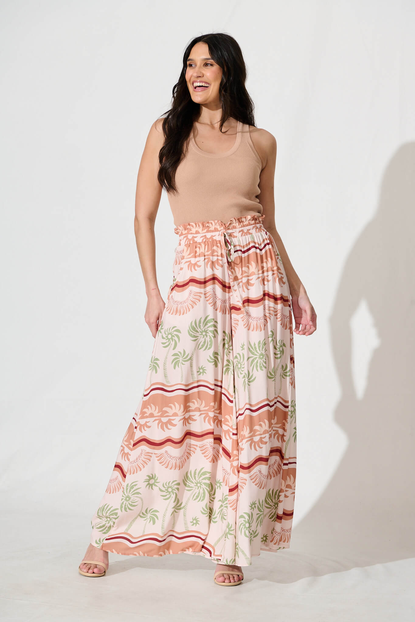 Mariah Pant In Beige Multi Print