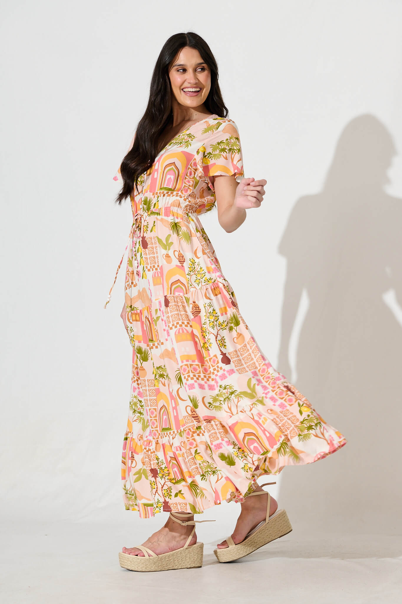 Lyra Maxi Dress in Blush with Multi Print