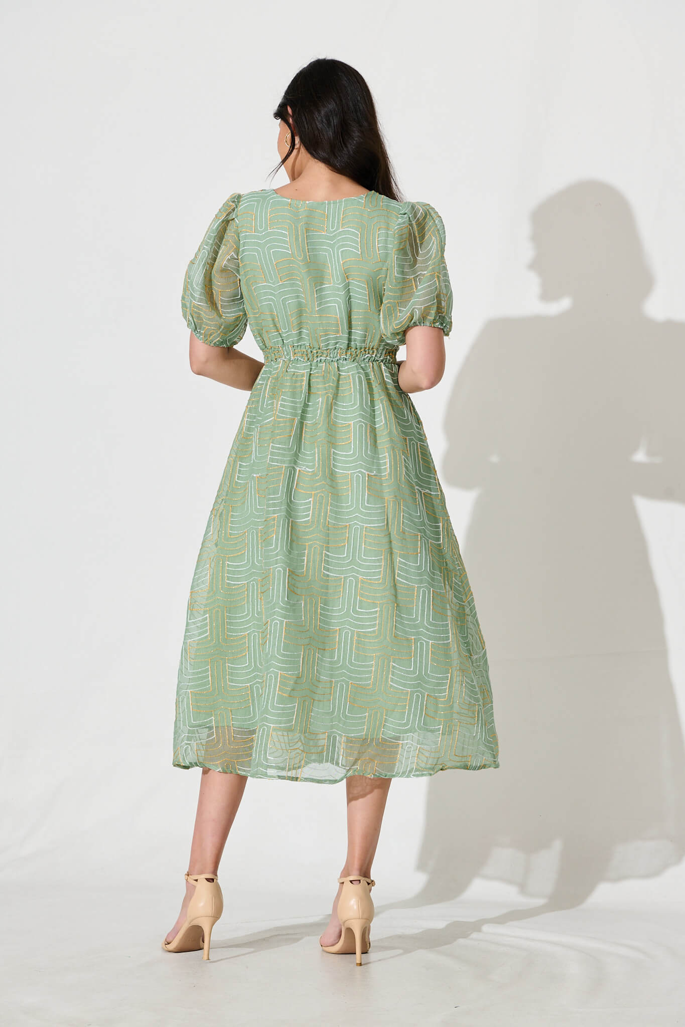 Evermore Midi Dress Pale Green with Lurex Embroidery