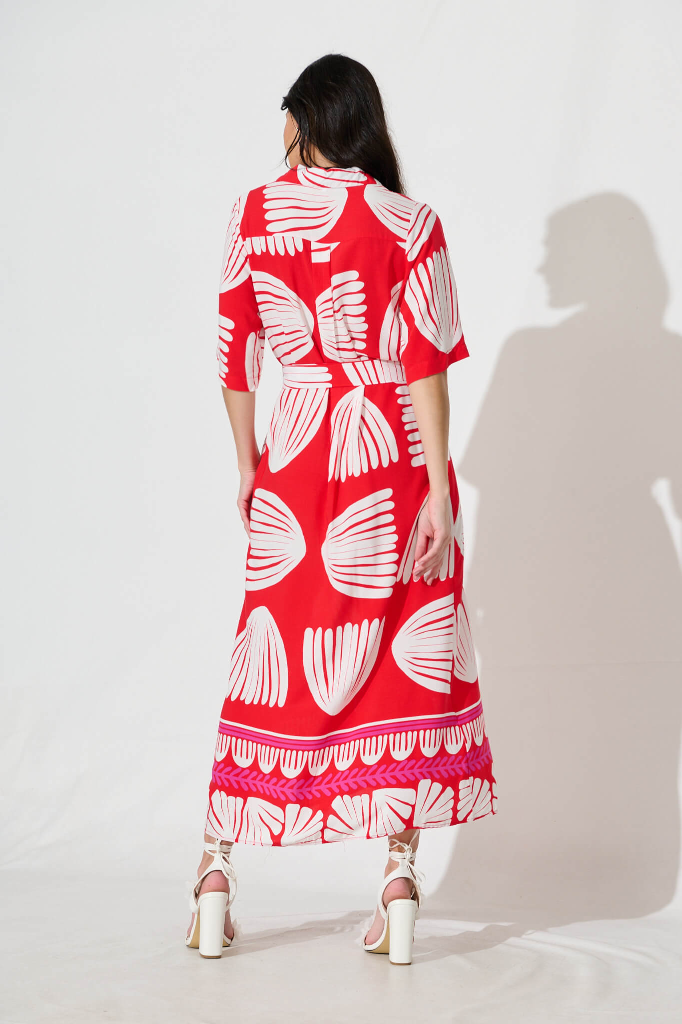 Satori Midi Shirt Dress in Red with White Print
