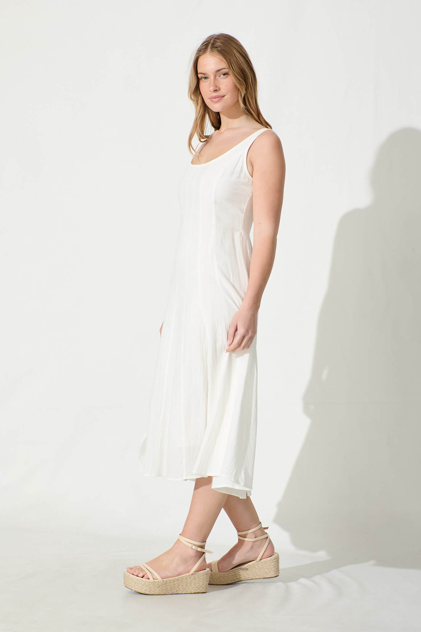 Shaima Midi Sundress in White Cotton