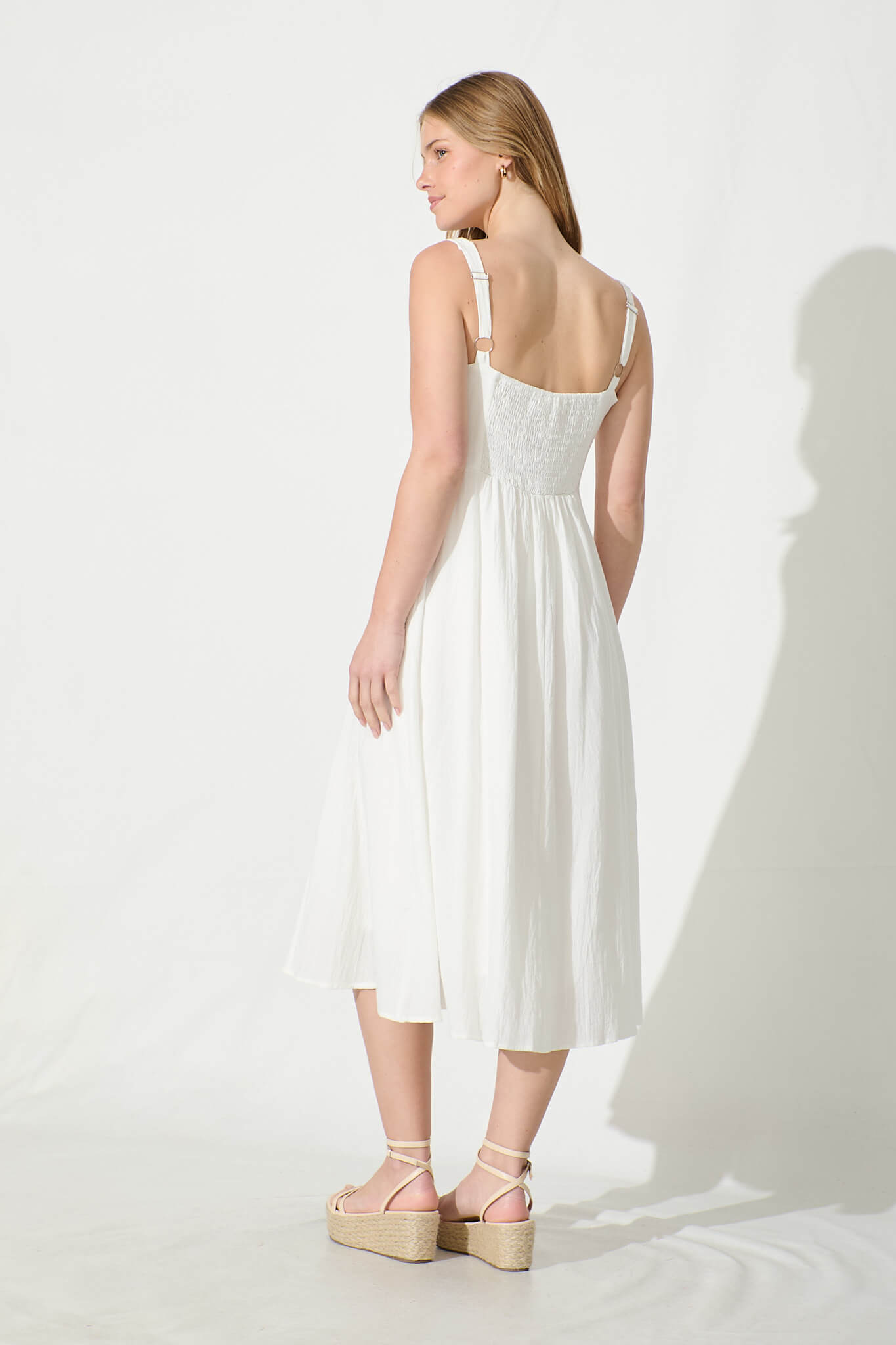 Shaima Midi Sundress in White Cotton