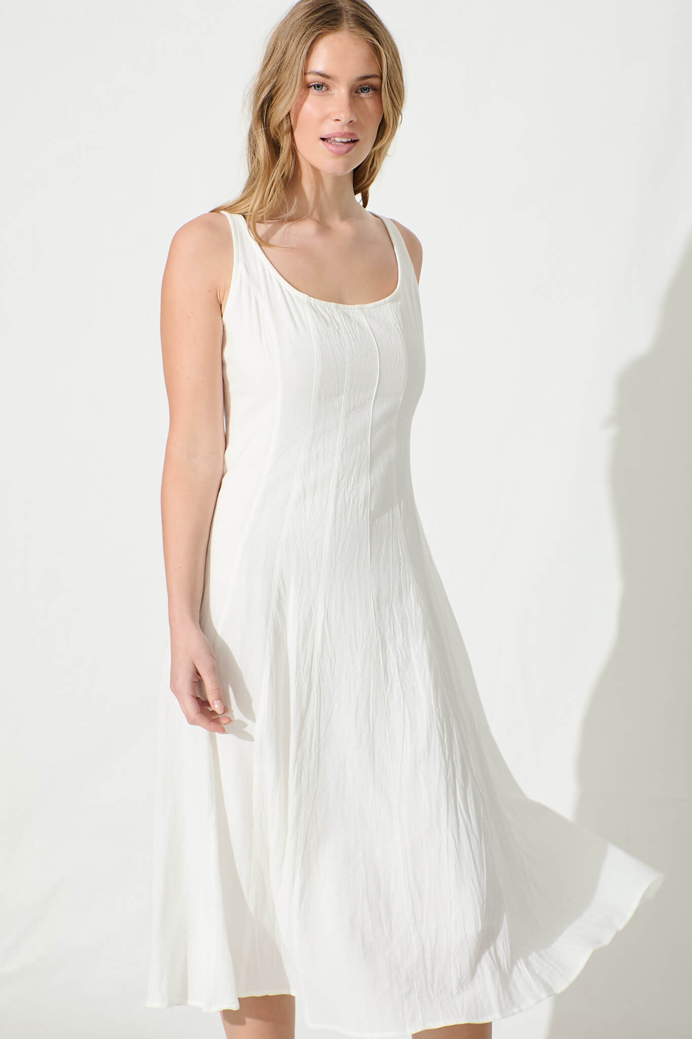 Shaima Midi Sundress in White Cotton