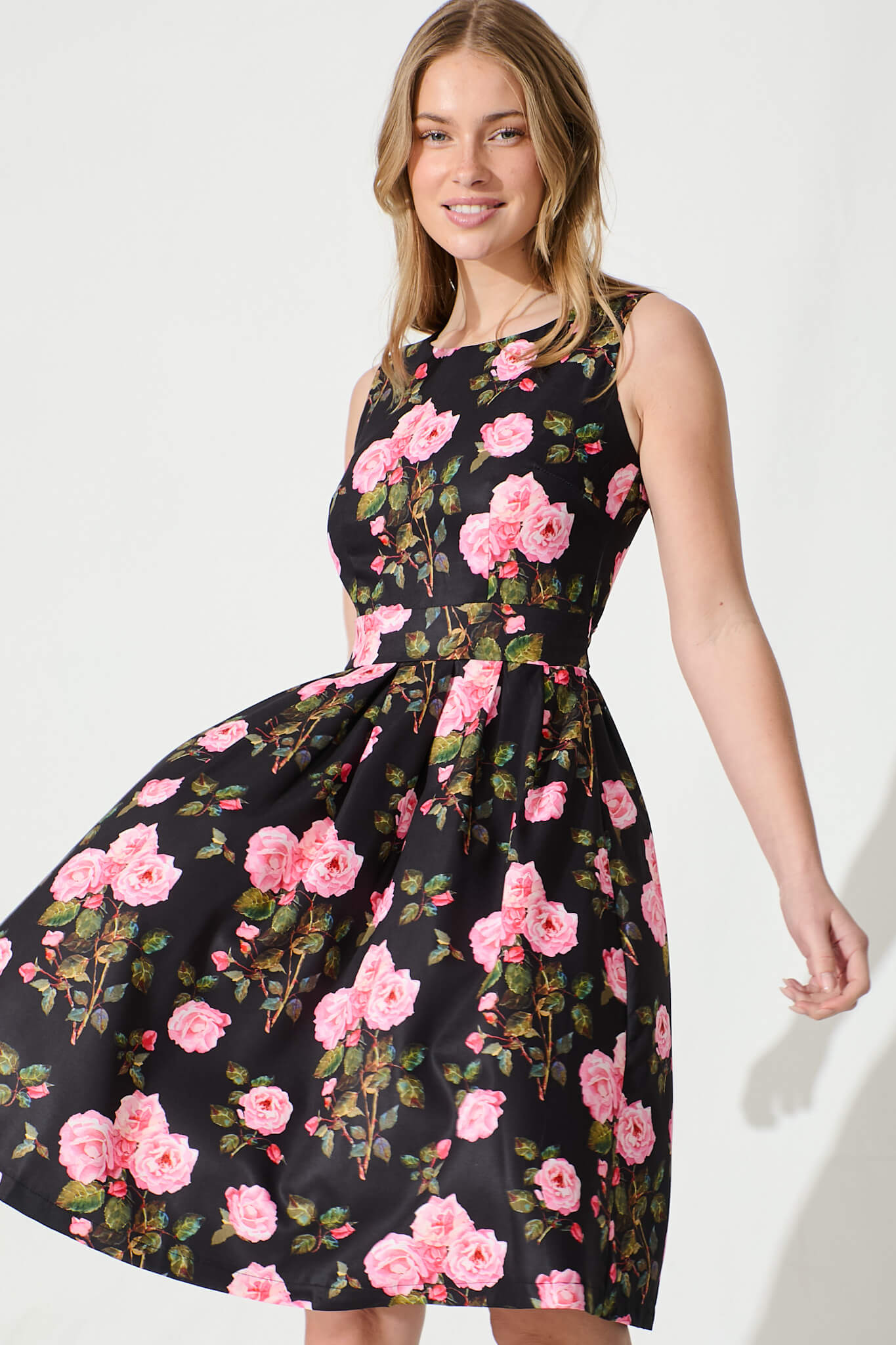 Jardin Dress in Black with Blush Floral