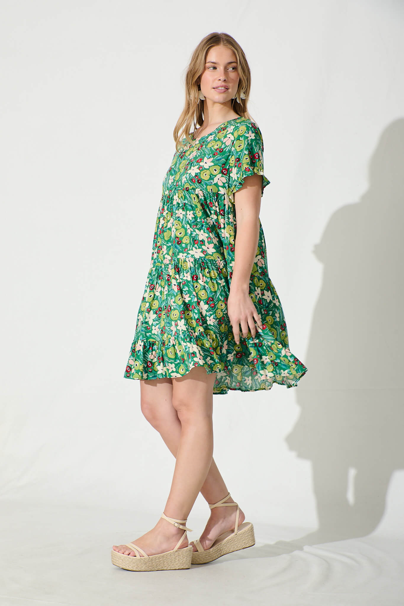 Carisse Smock Dress in Jade with Multi Floral