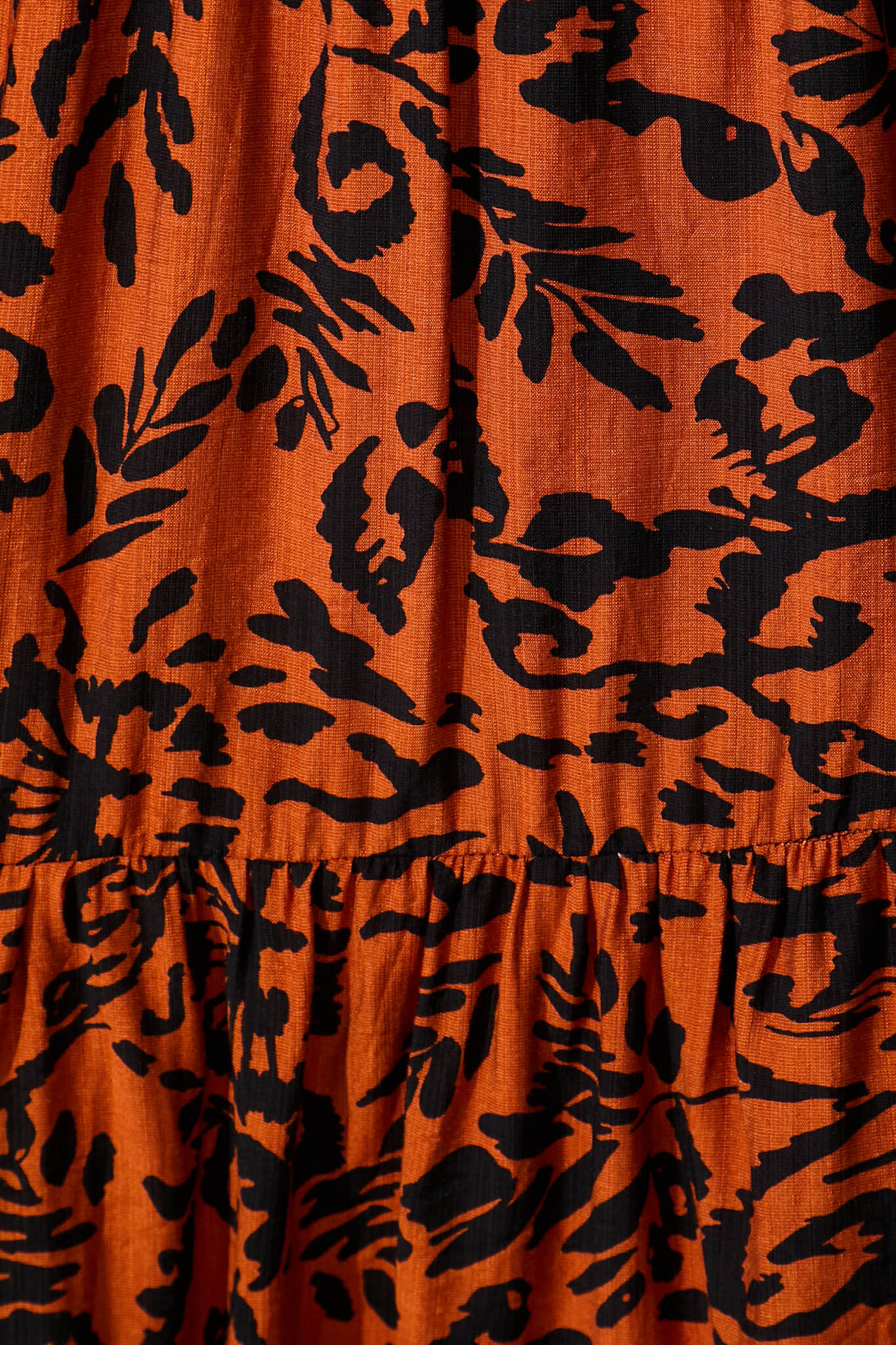 Ann Smock Dress in Rust with Black Print