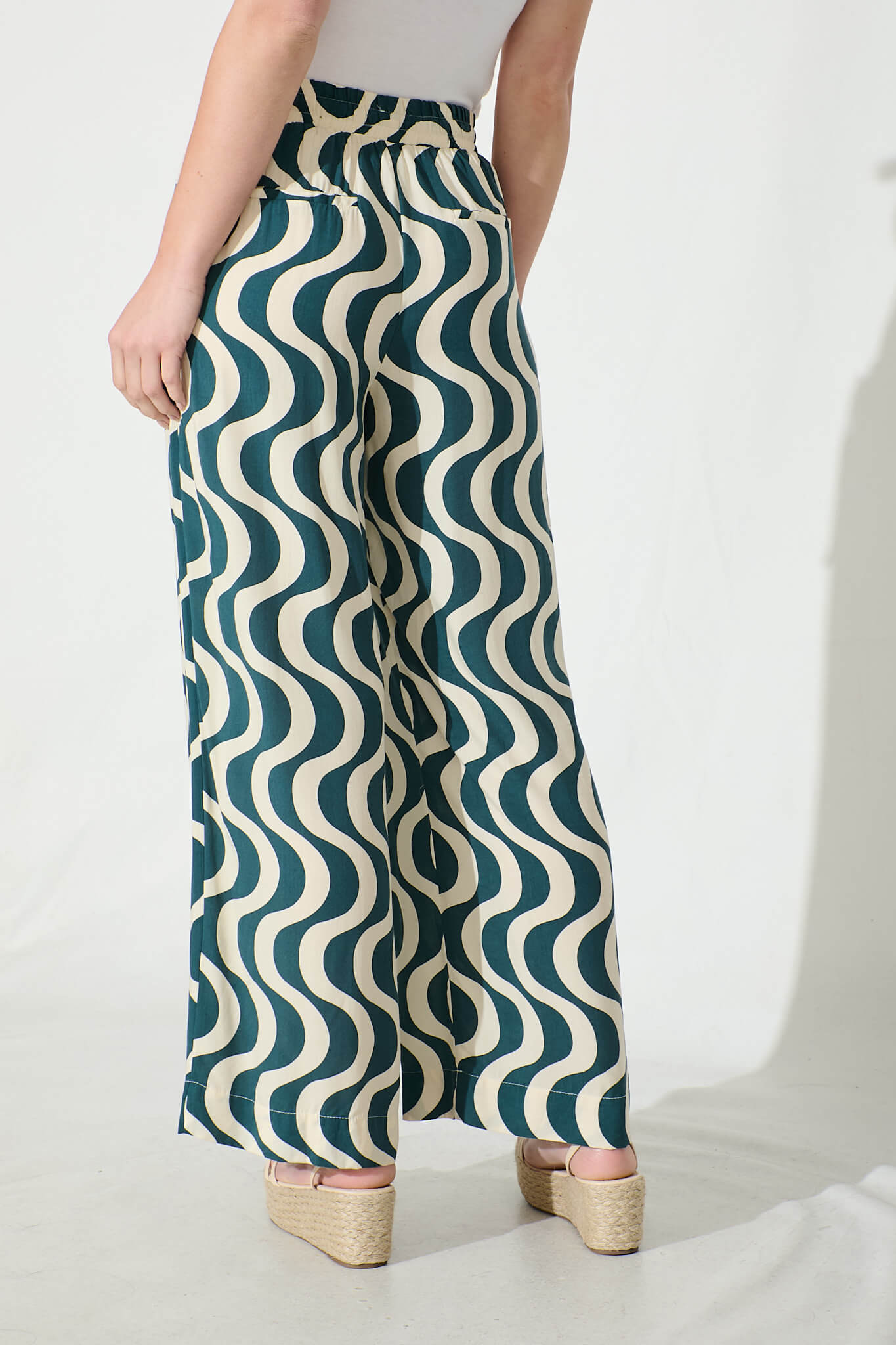 Anjeanette Wide Leg Pant in Emerald and Cream Swirl Print