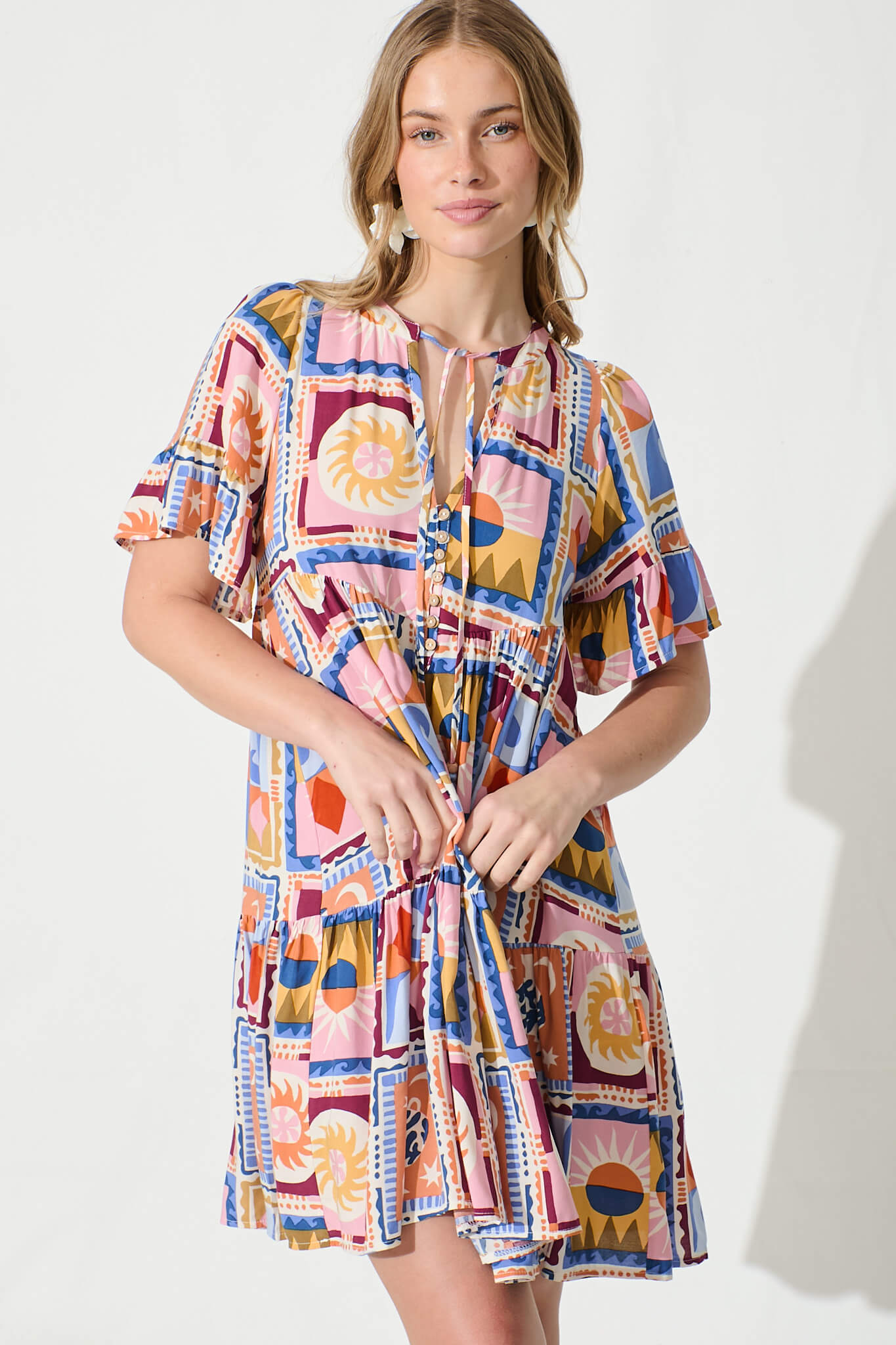 Tahnee Smock Dress in Multi with Blue