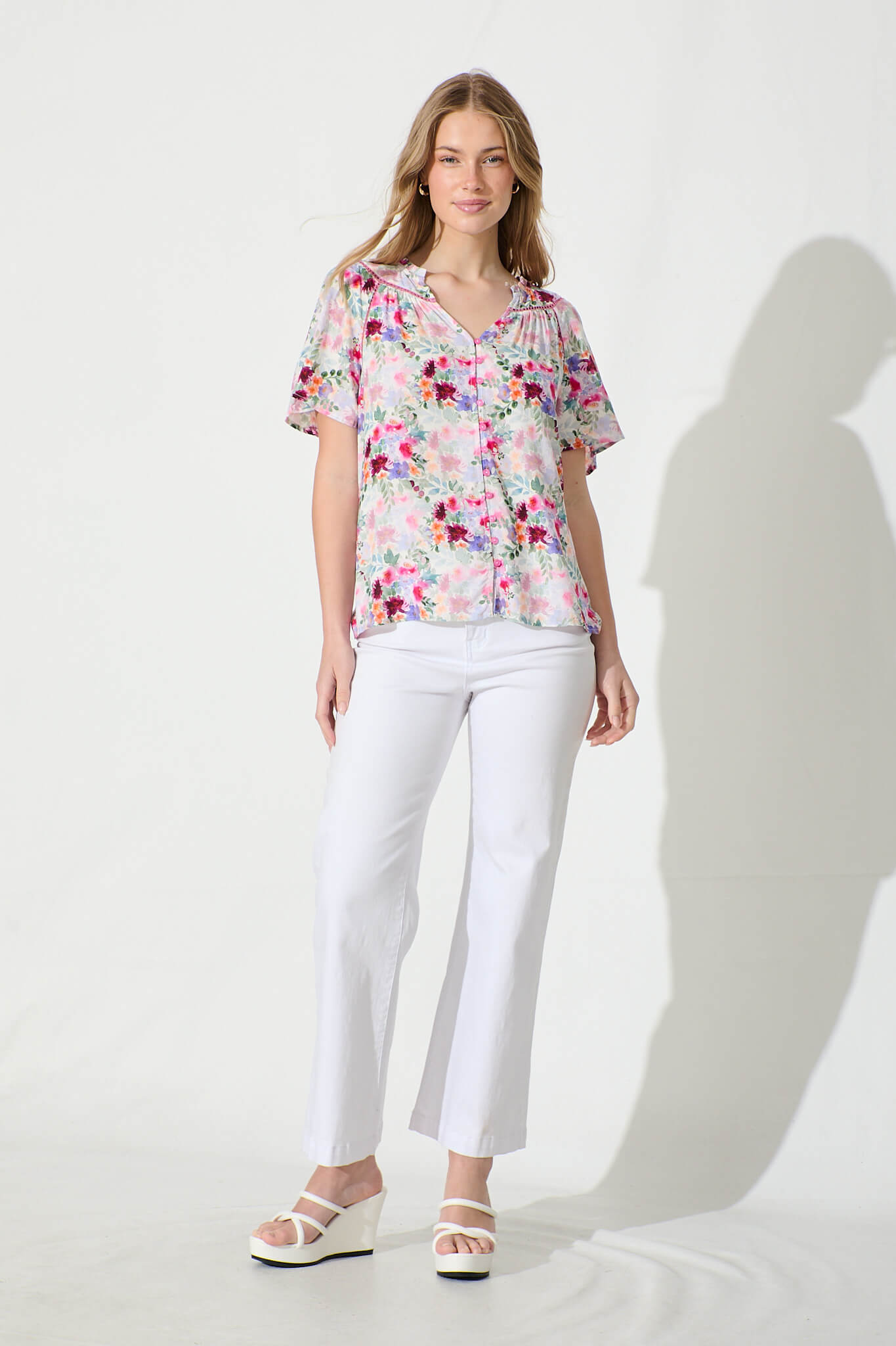 Malia Top in Multi Watercolour floral