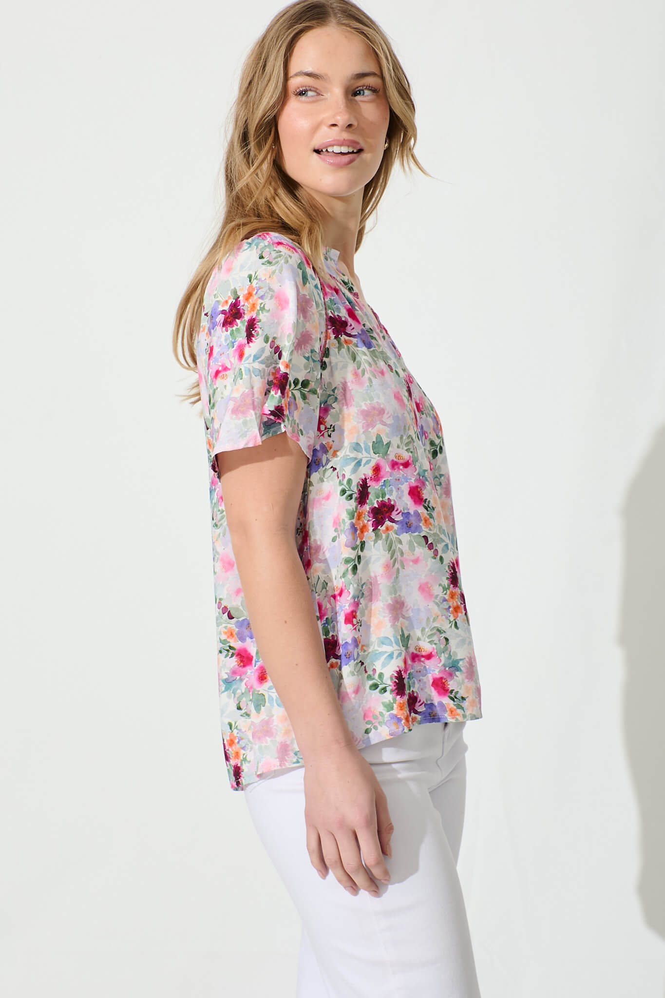 Malia Top in Multi Watercolour floral