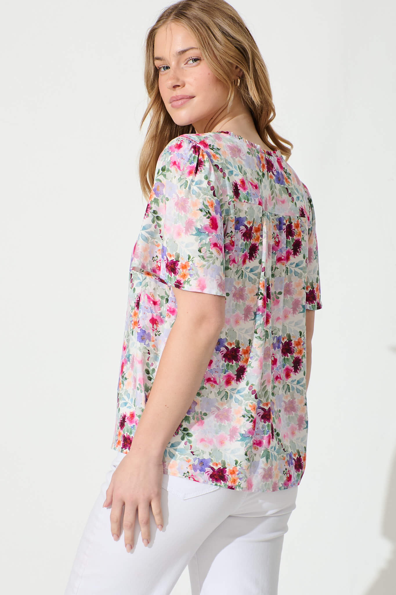 Malia Top in Multi Watercolour floral