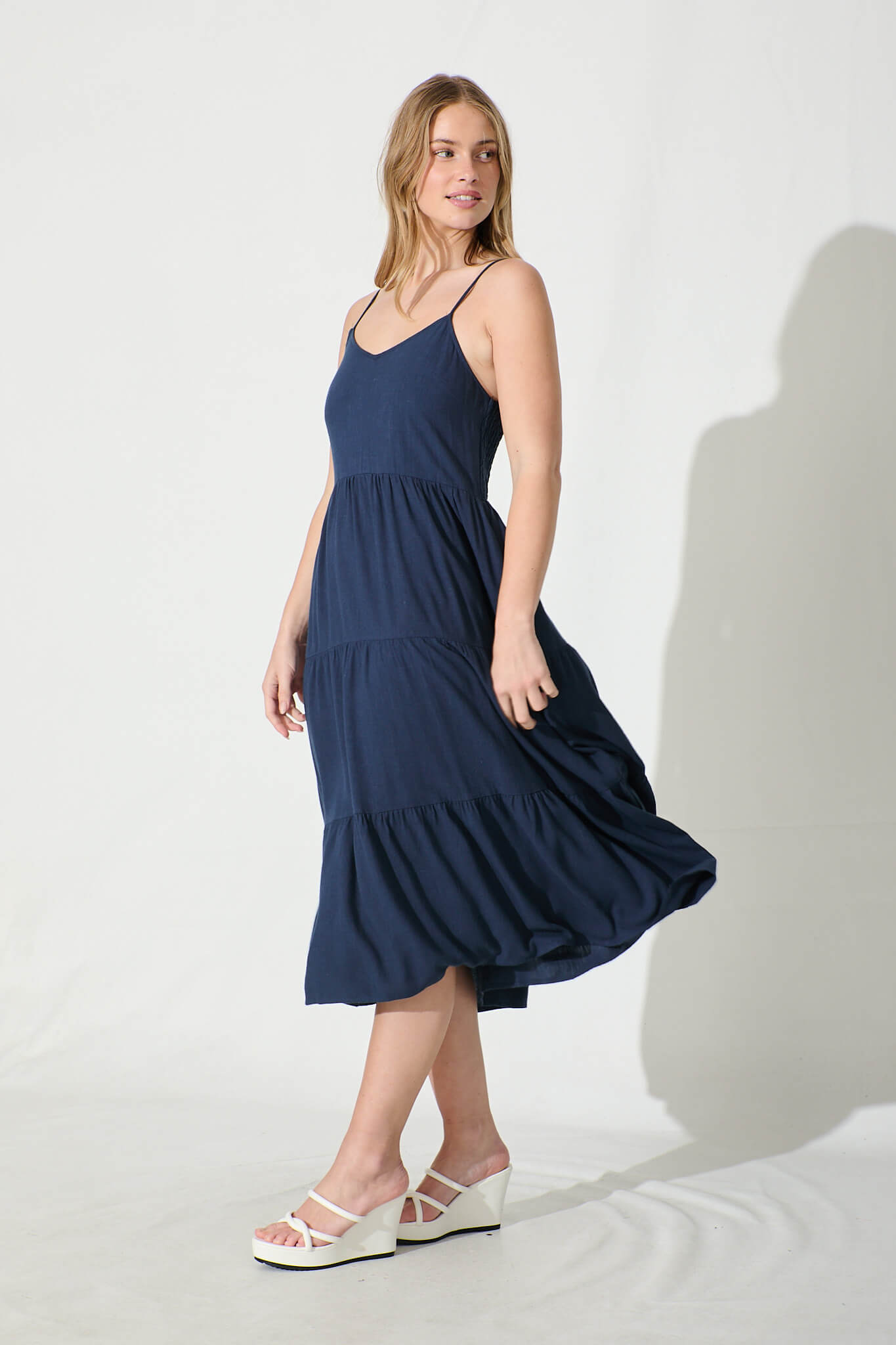 Utopia Midi Sundress in Navy Linen Blend