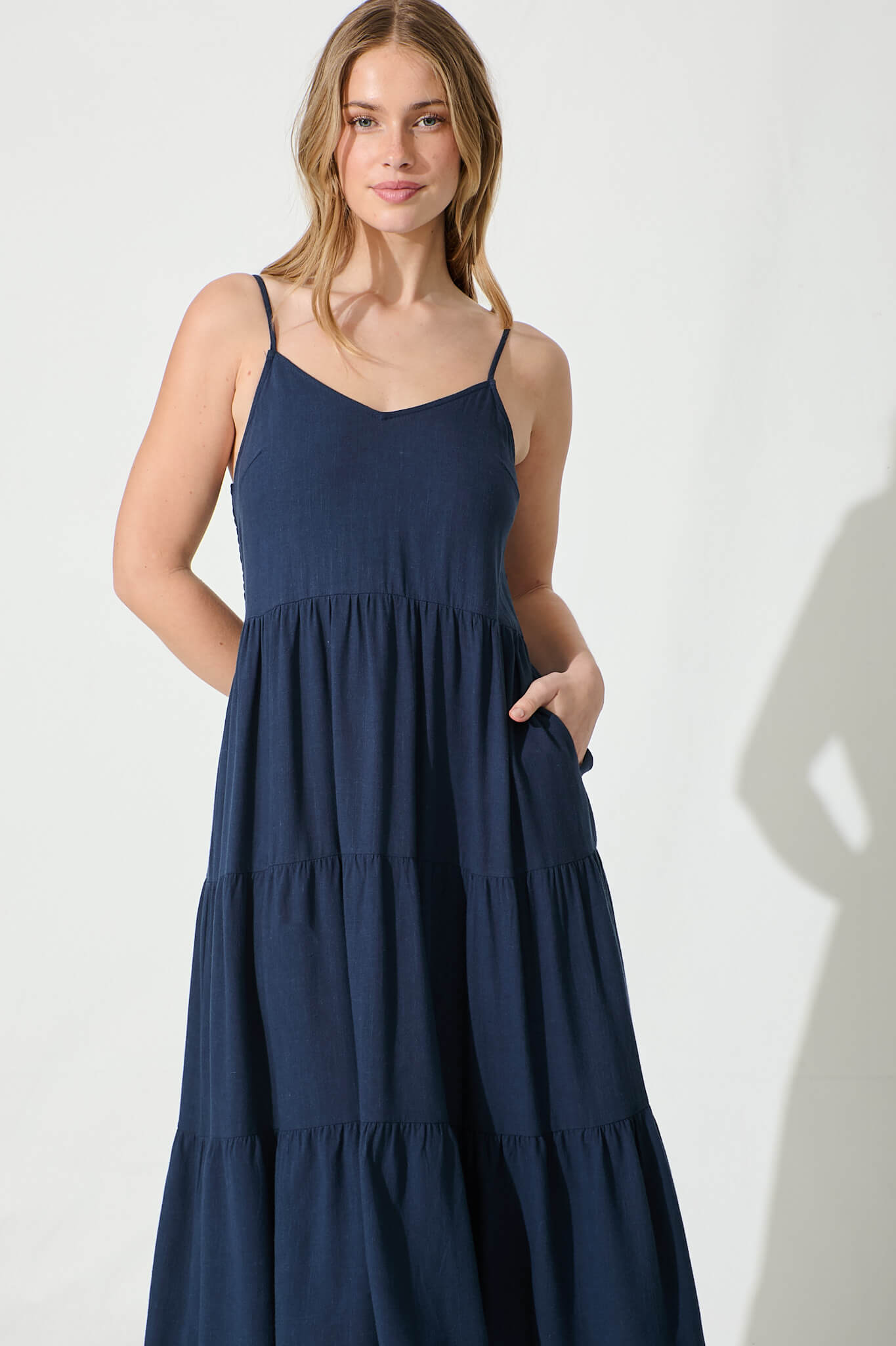 Utopia Midi Sundress in Navy Linen Blend