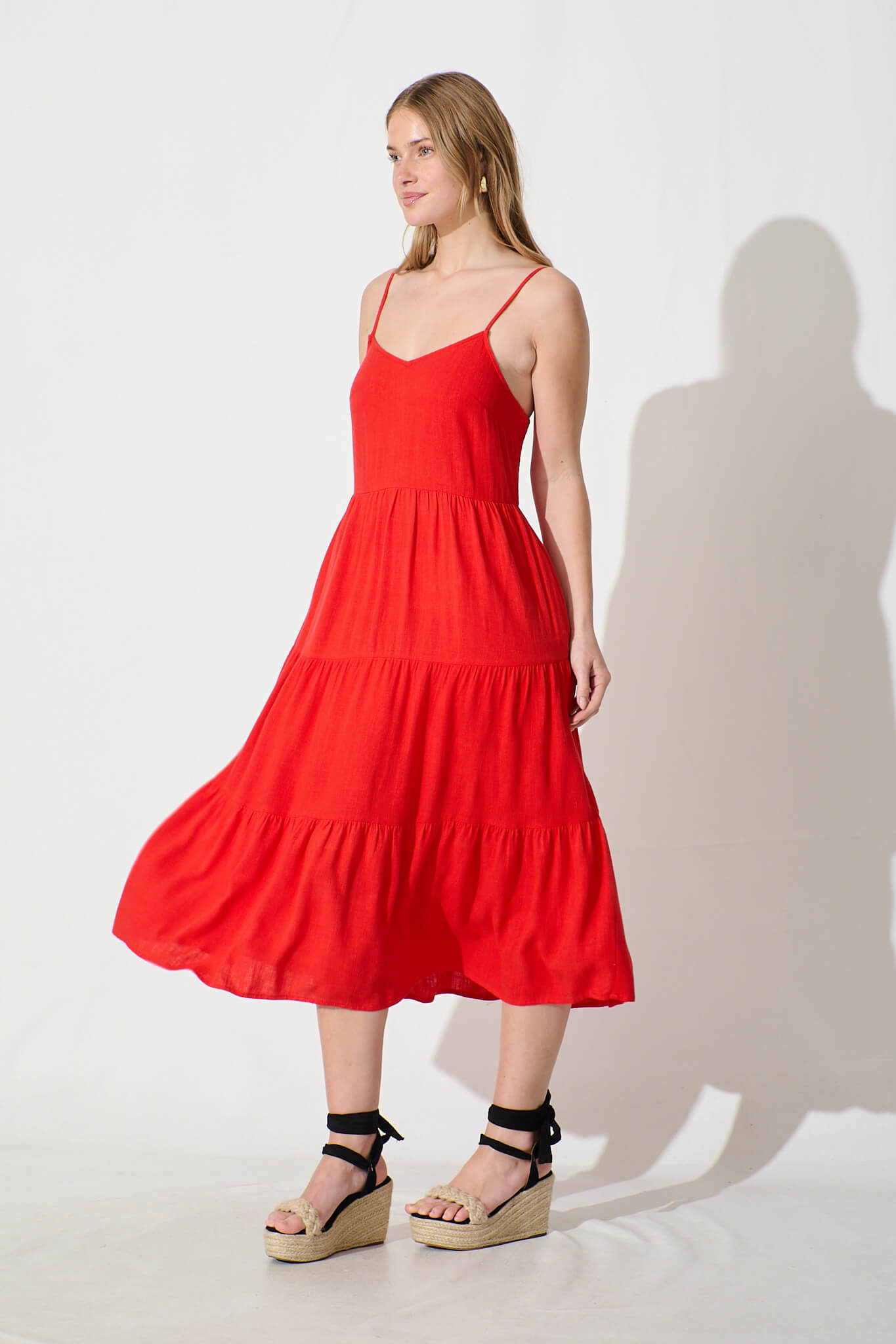 Utopia Midi Sundress in Red Linen Blend