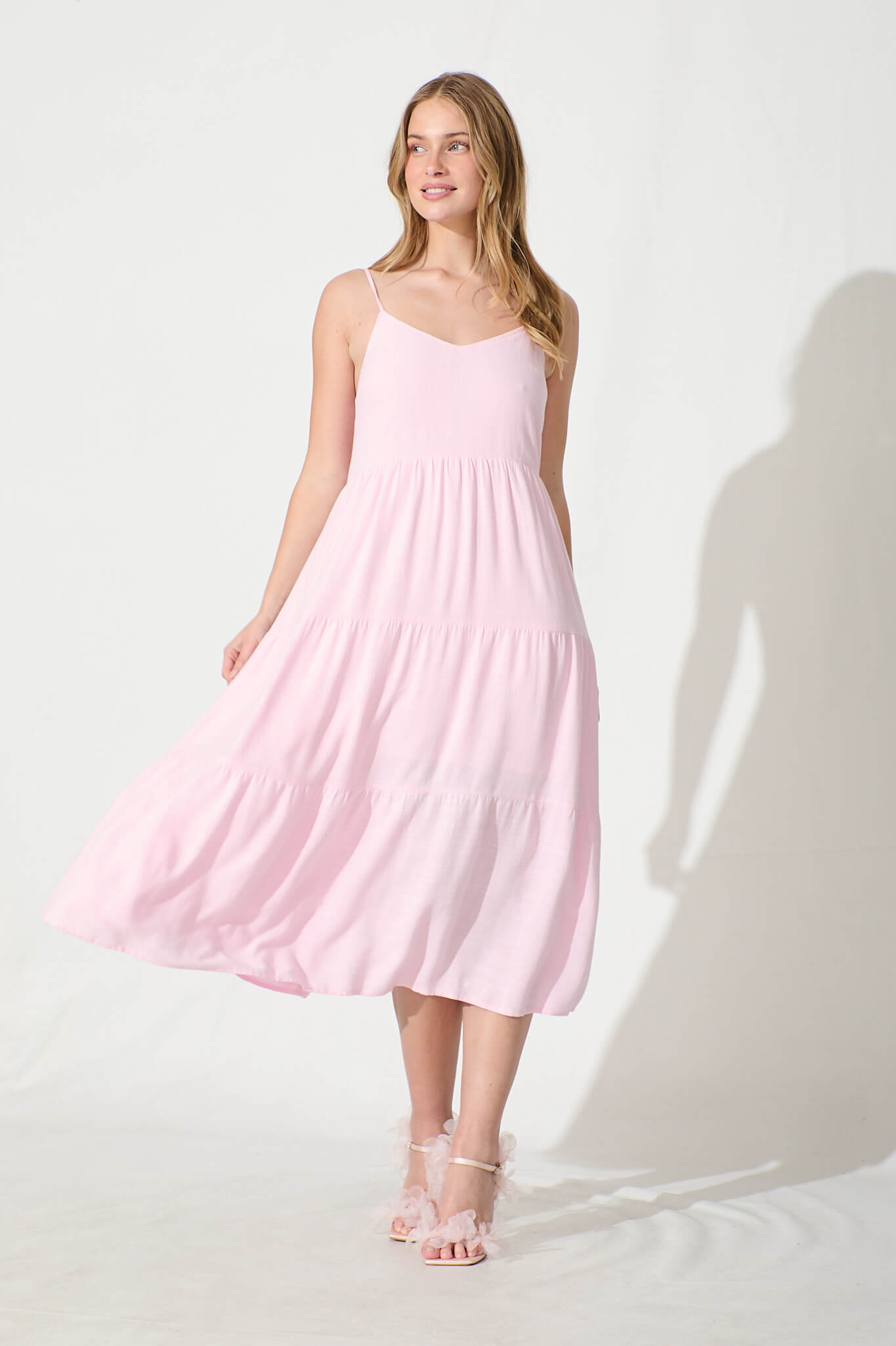 Utopia Midi Sundress in Pink Linen Blend